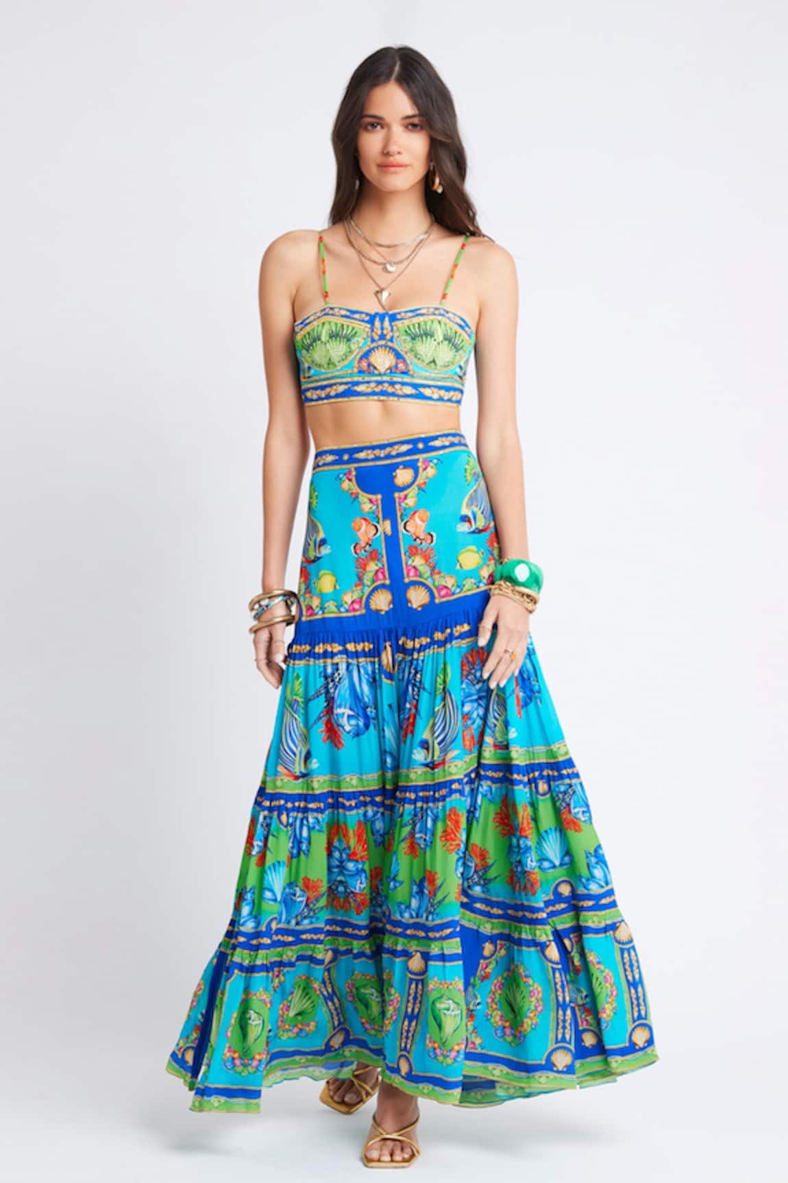Zariaah Ocean Print Bustier Top