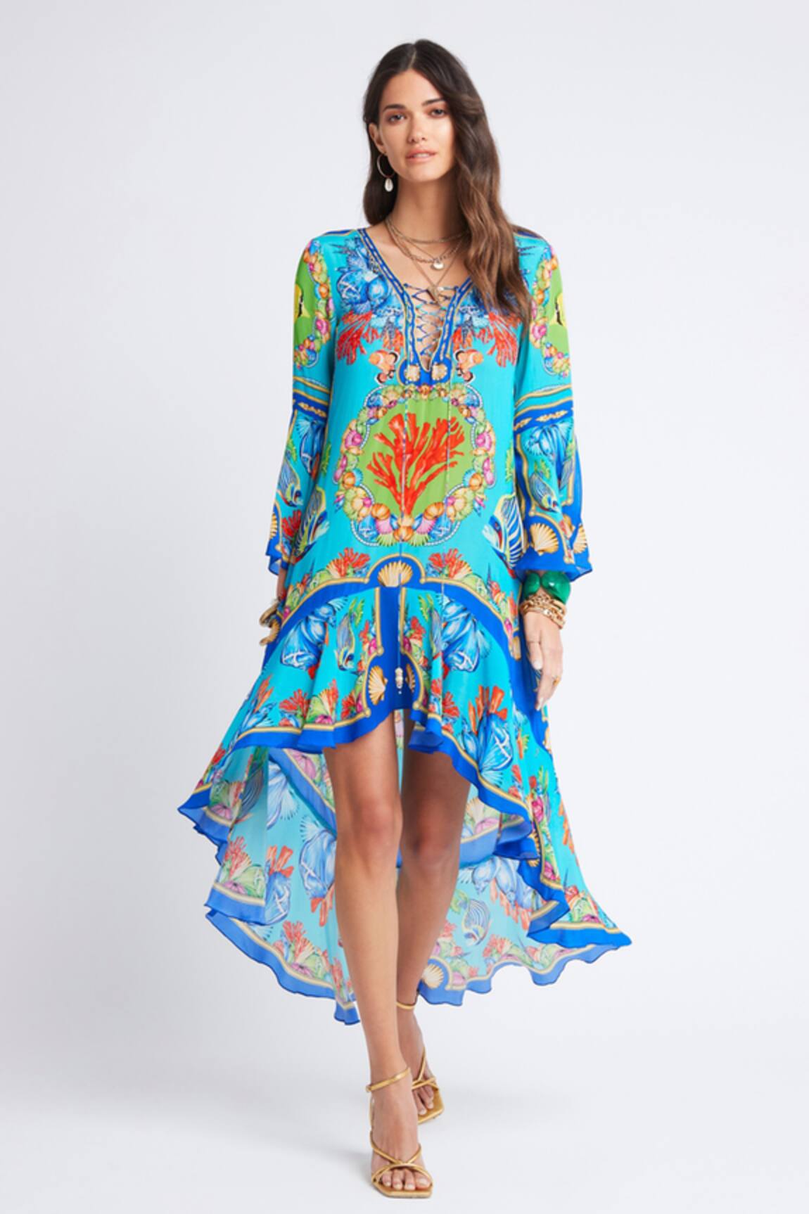 Zariaah Ocean Print High-Low Dress