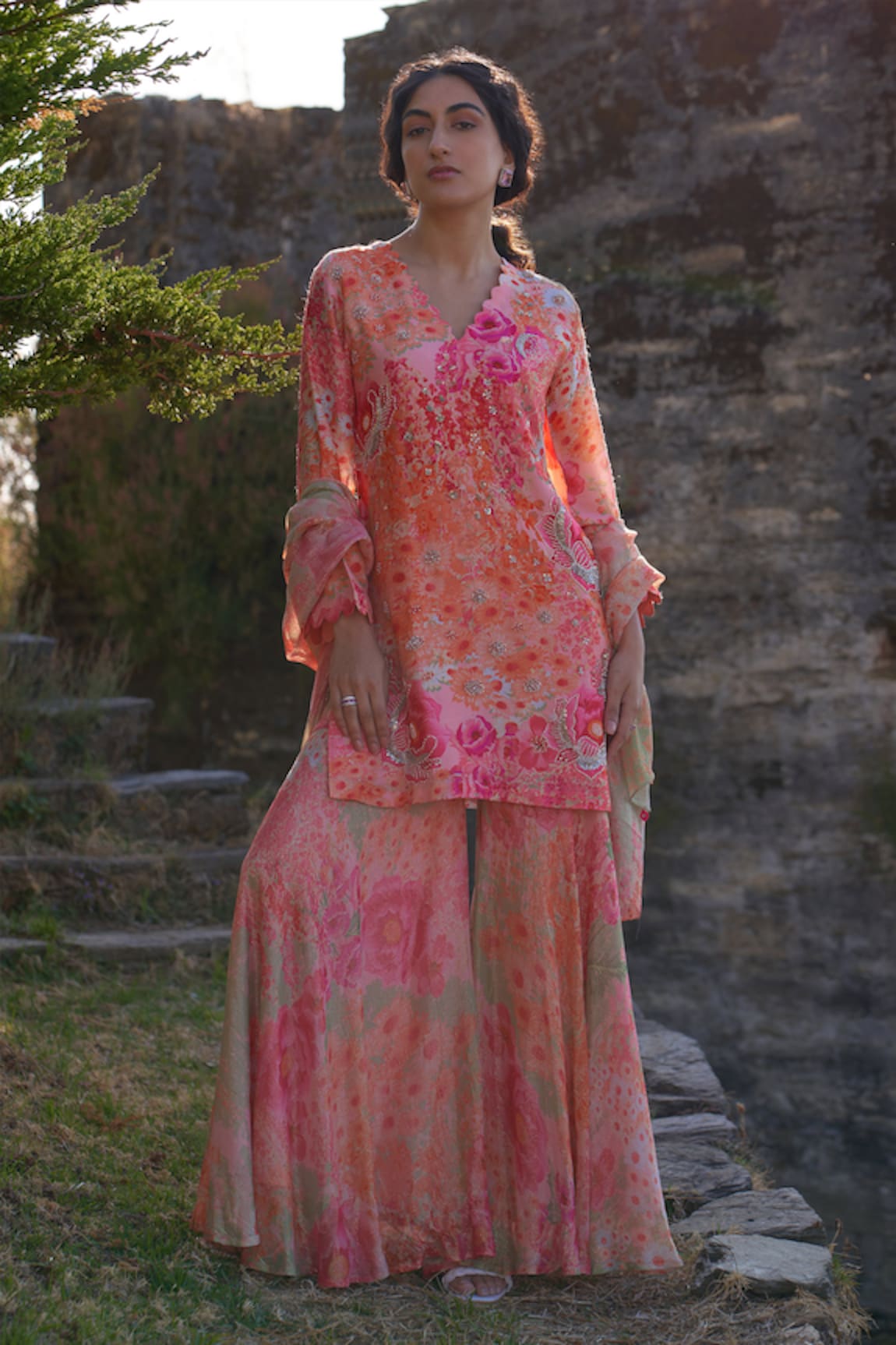 Buy Embroidered Short Kurta With Printed Pants by Designer ARCHANA SHAH  Online at