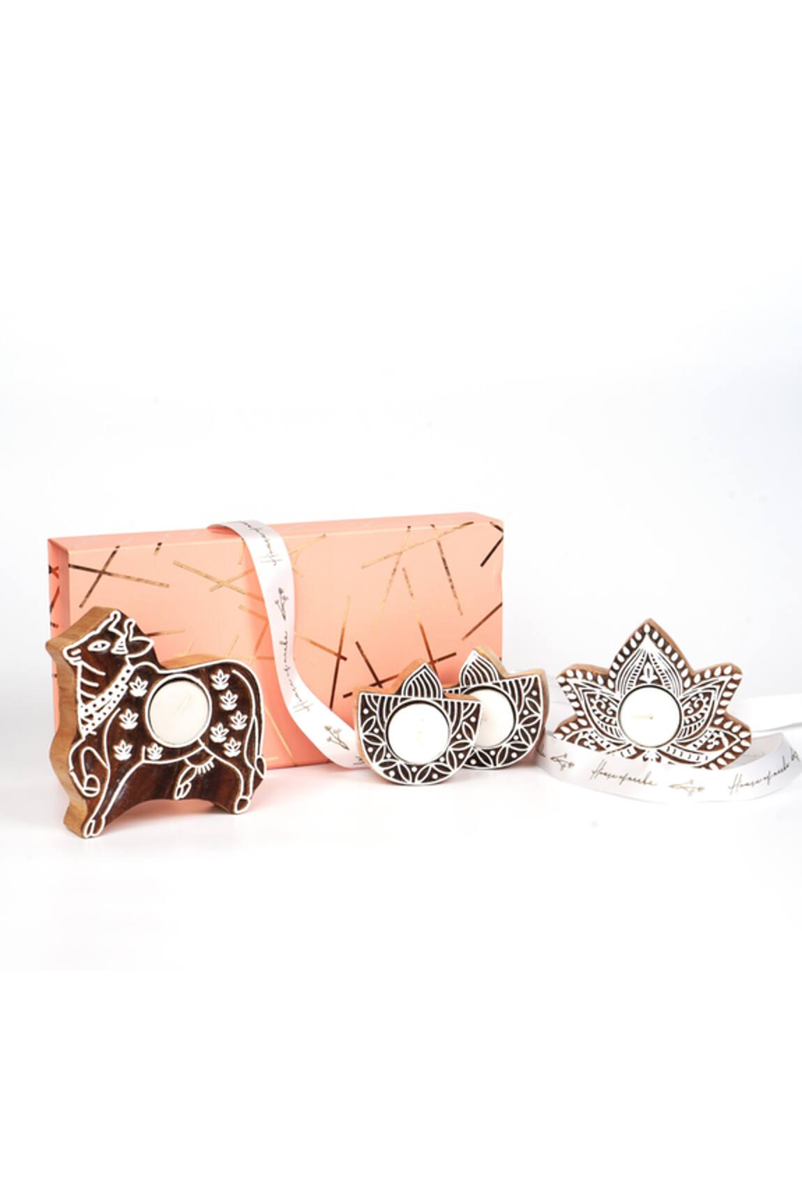 House of Neeba Pichwai Block Tea Light Candle Holder Set