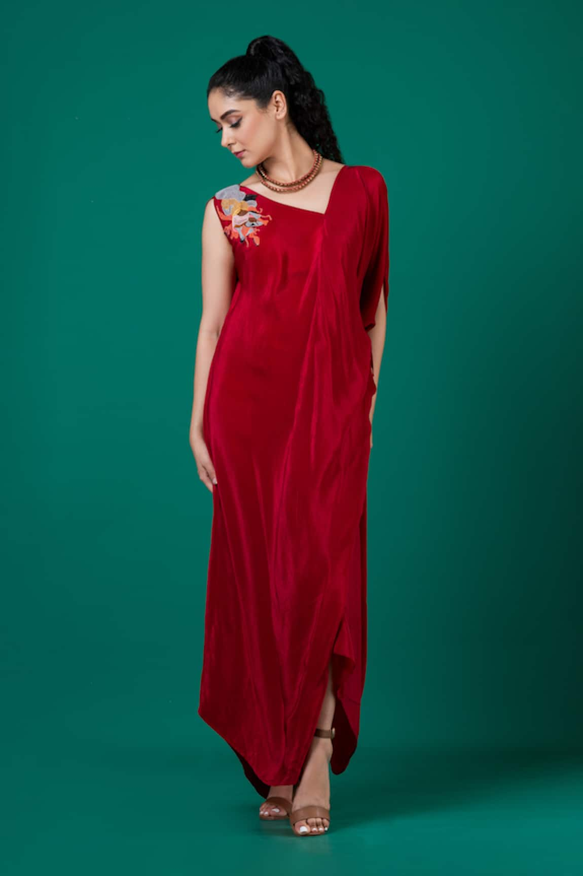 Megha Garg Placement Hand Embroidered Draped Dress