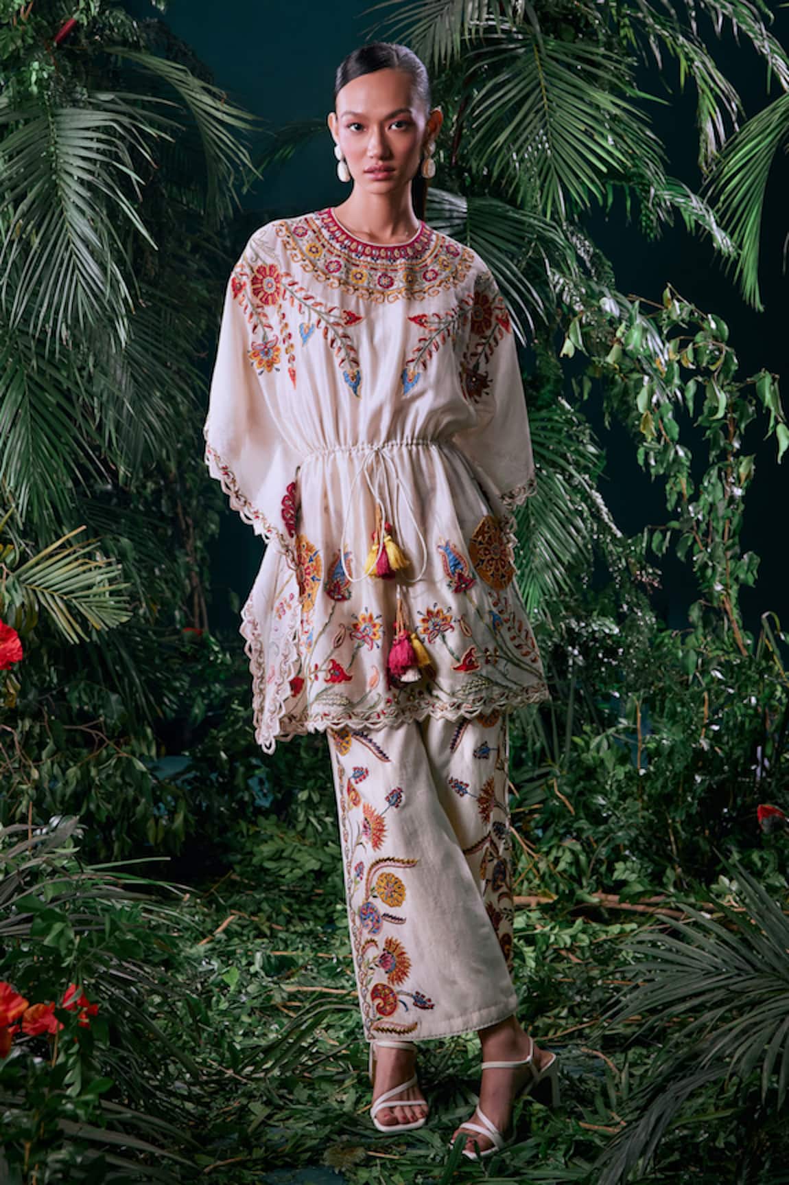 Chandrima Budding Bloom Applique Embellished Kaftan 