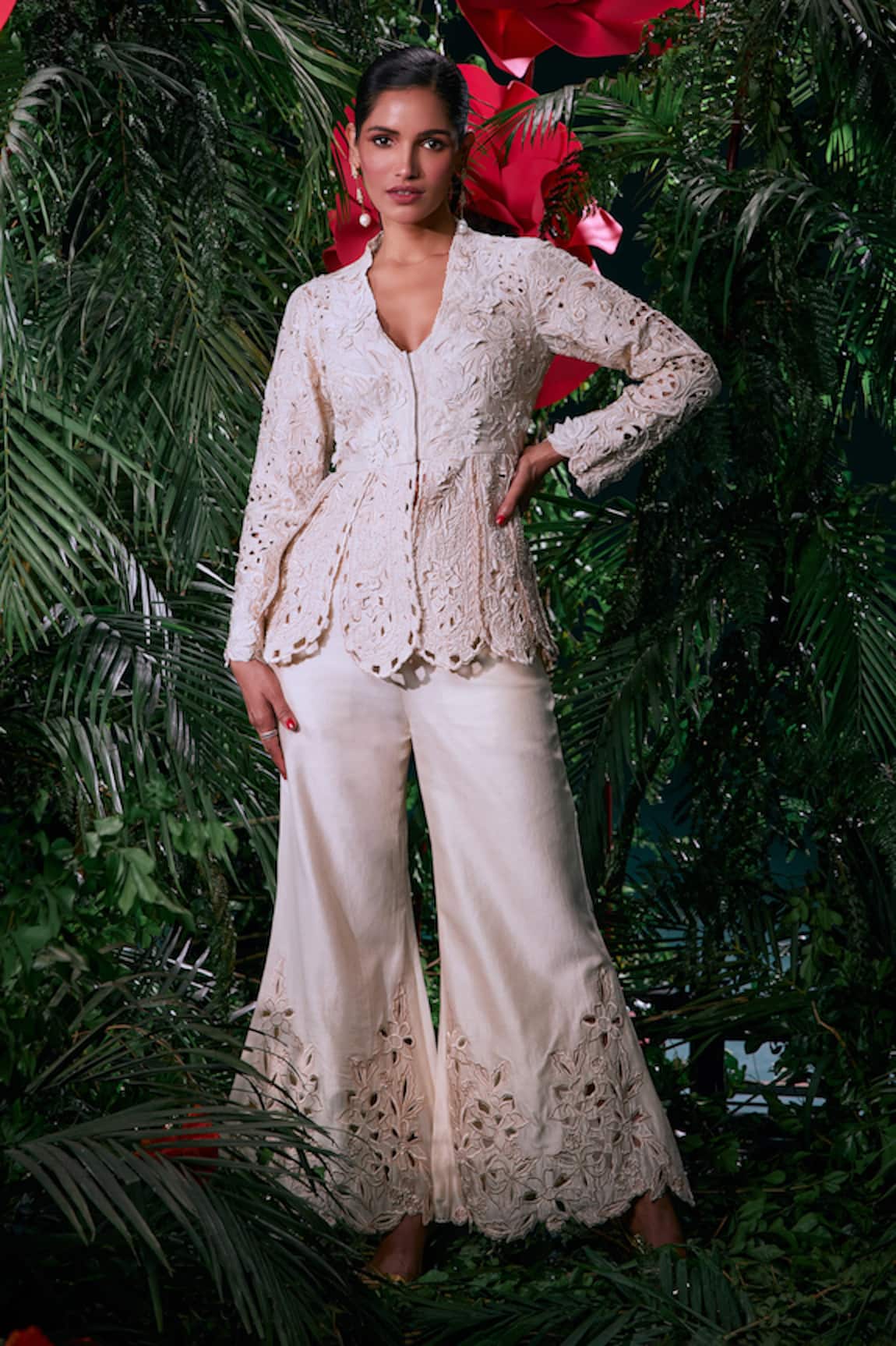 Chandrima Flora Cut Work Bell Bottom Pant 