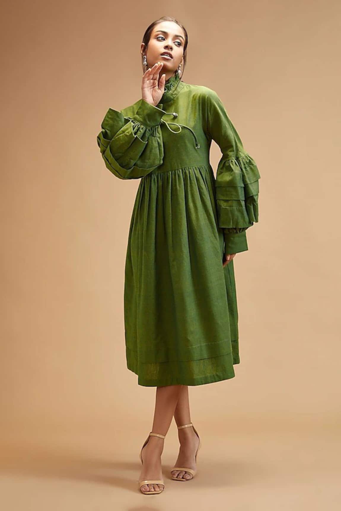 Theroverjournal Puff Sleeve Solid Dress