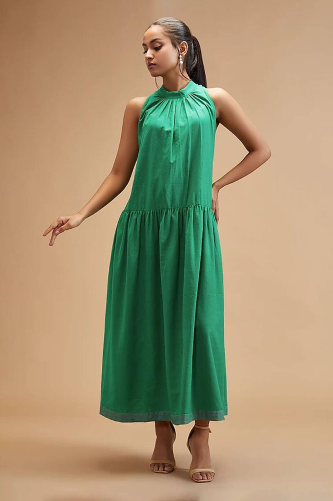 Theroverjournal Handloom Cotton Halter Neck Dress