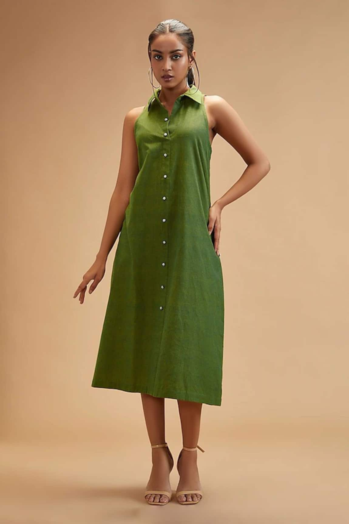 Theroverjournal Handloom Cotton Collared Dress