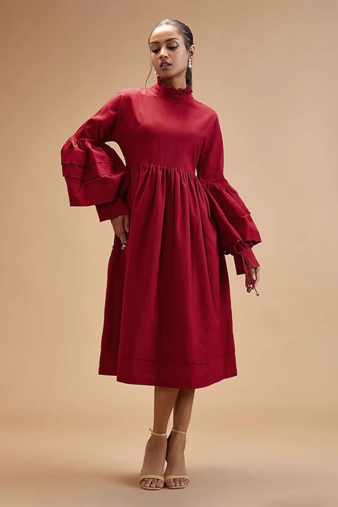 Theroverjournal Handloom Cotton Puffed Sleeve Dress