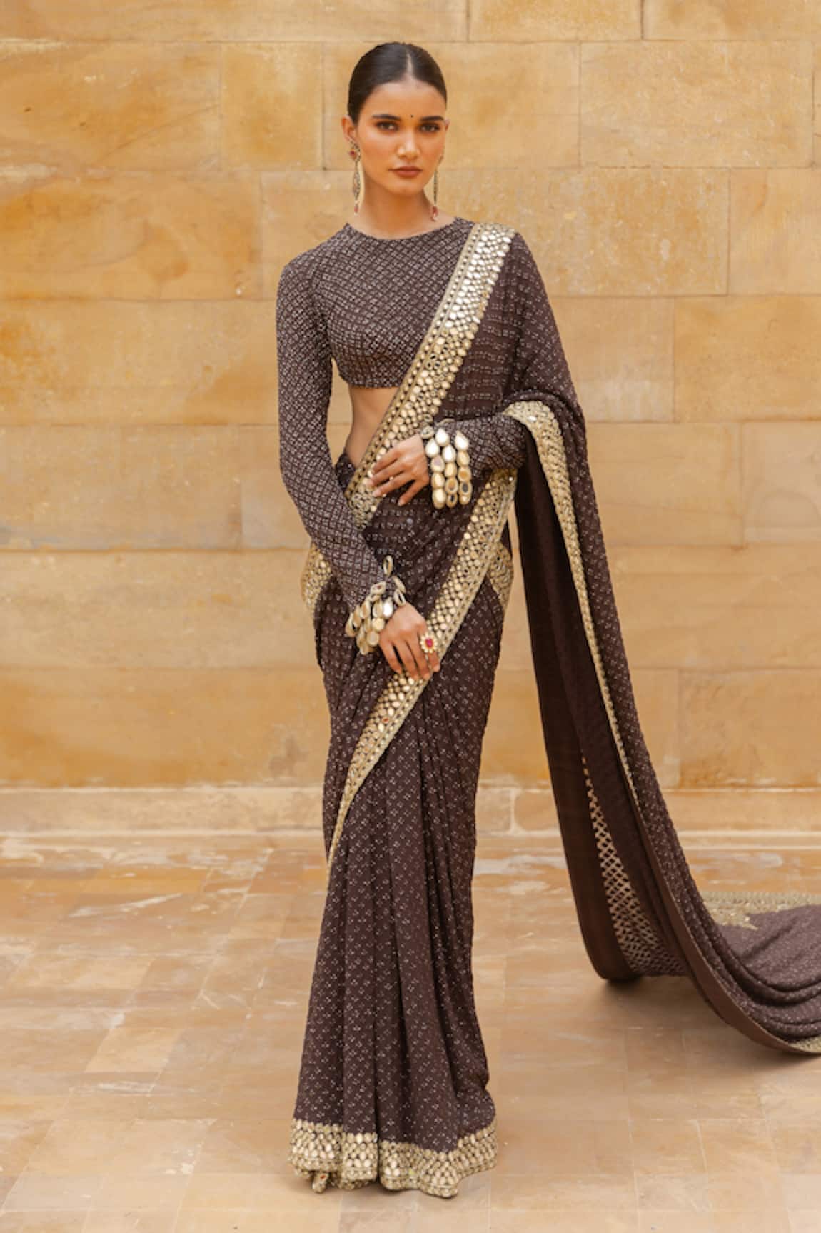 Arpita Mehta Sequin Embroidered Pre-Draped Saree & Blouse Set
