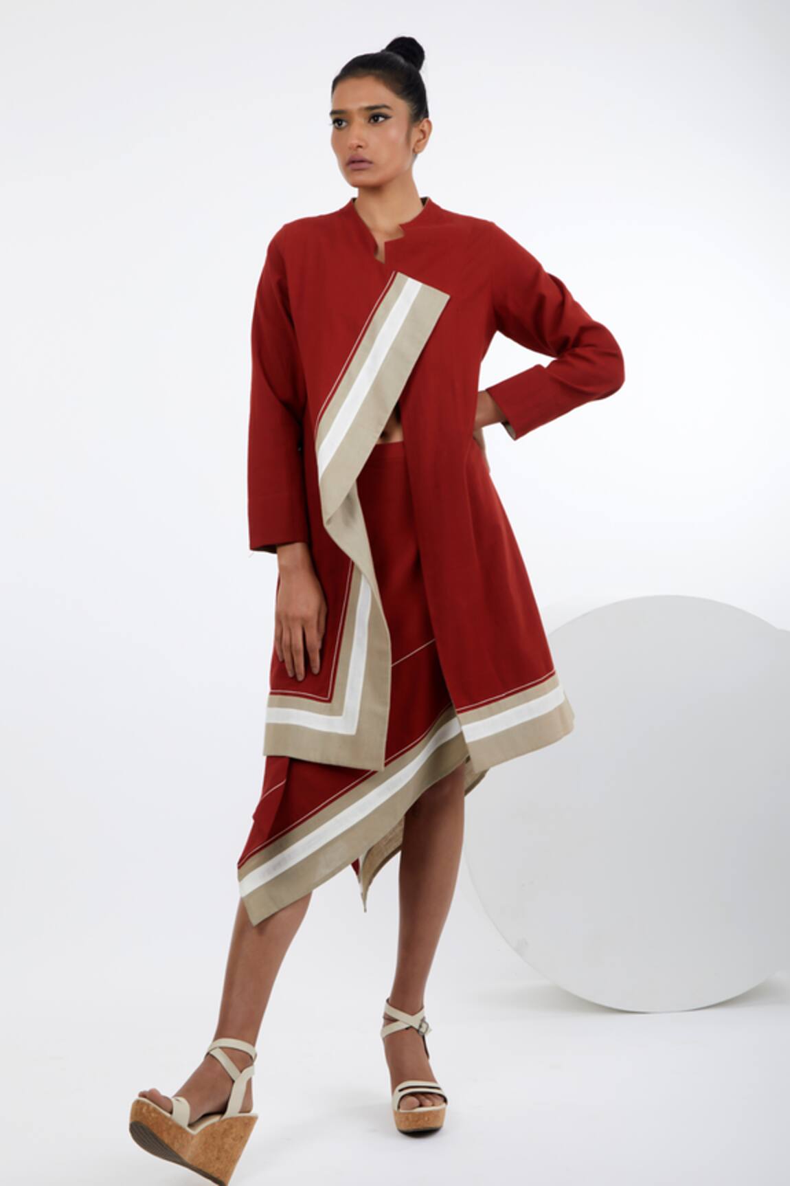 Madder Much Beni Stripe Print Blazer Skirt Set 