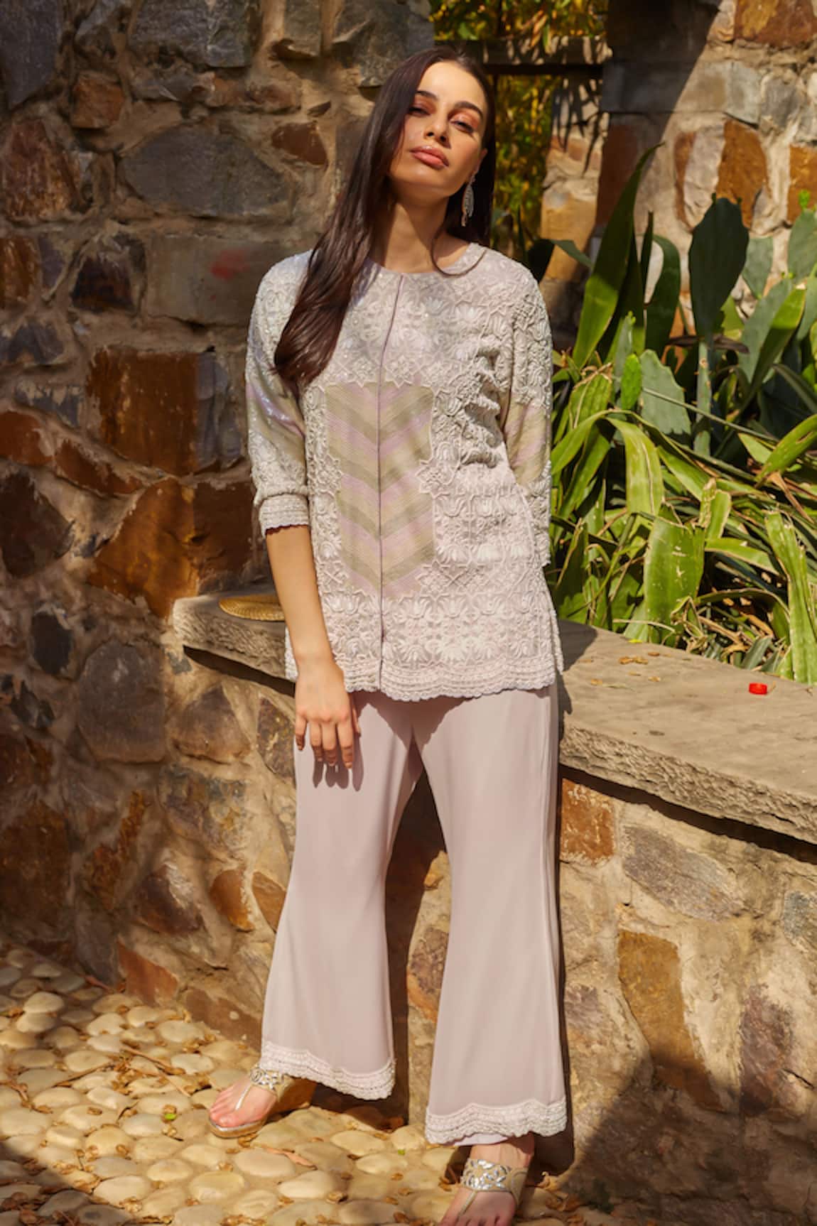 NIMA FASHIONS Pearl Embroidered Top & Pant Set