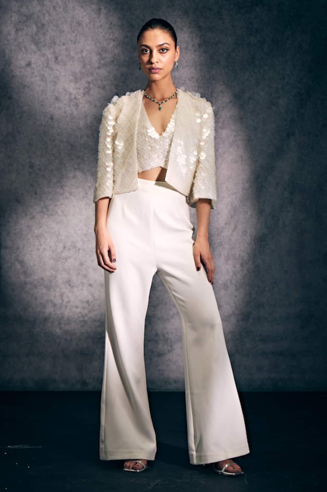 Studio22 By Pulkita Arora Bajaj Embellished Organza Jacket Pant Set