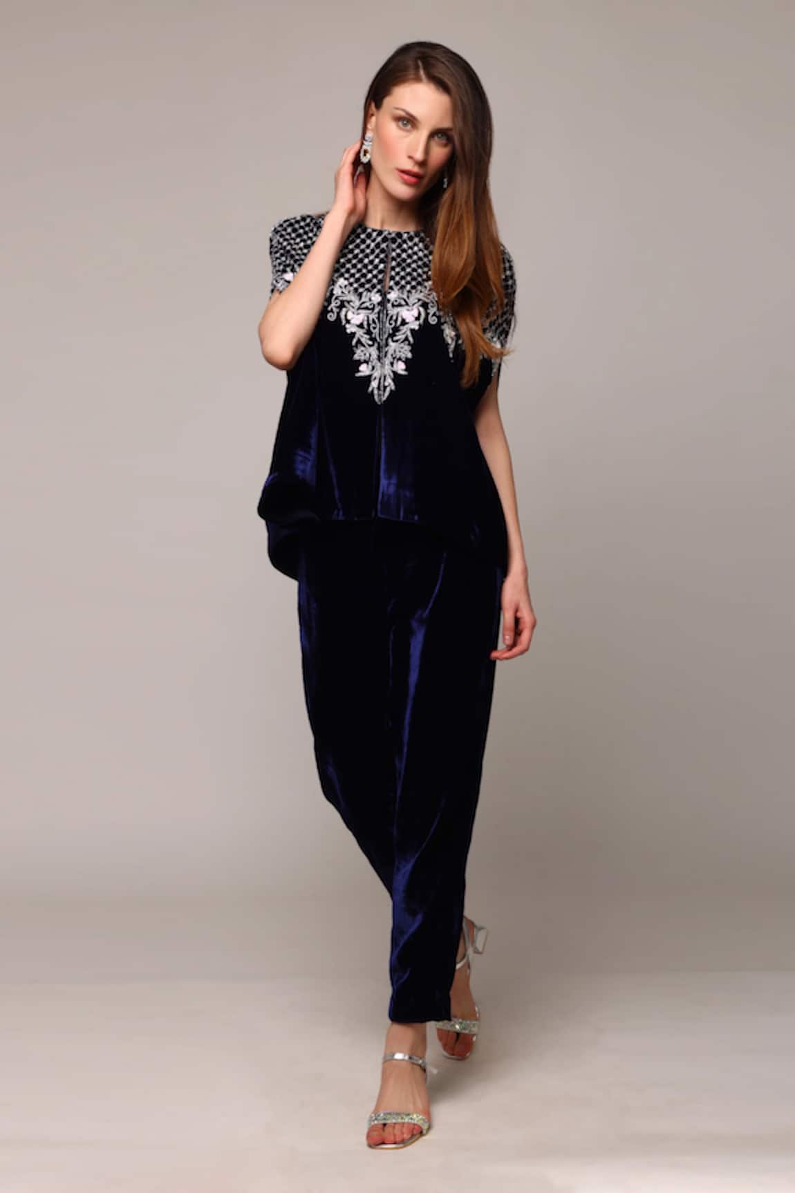 Studio22 By Pulkita Arora Bajaj Belle in Blue Embellished Velvet Jacket Pant Set