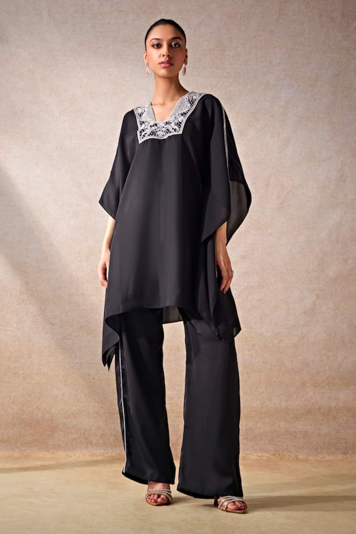 Studio22 By Pulkita Arora Bajaj New Moon Glass Beaded Neckline Embellished Kaftan With Pant