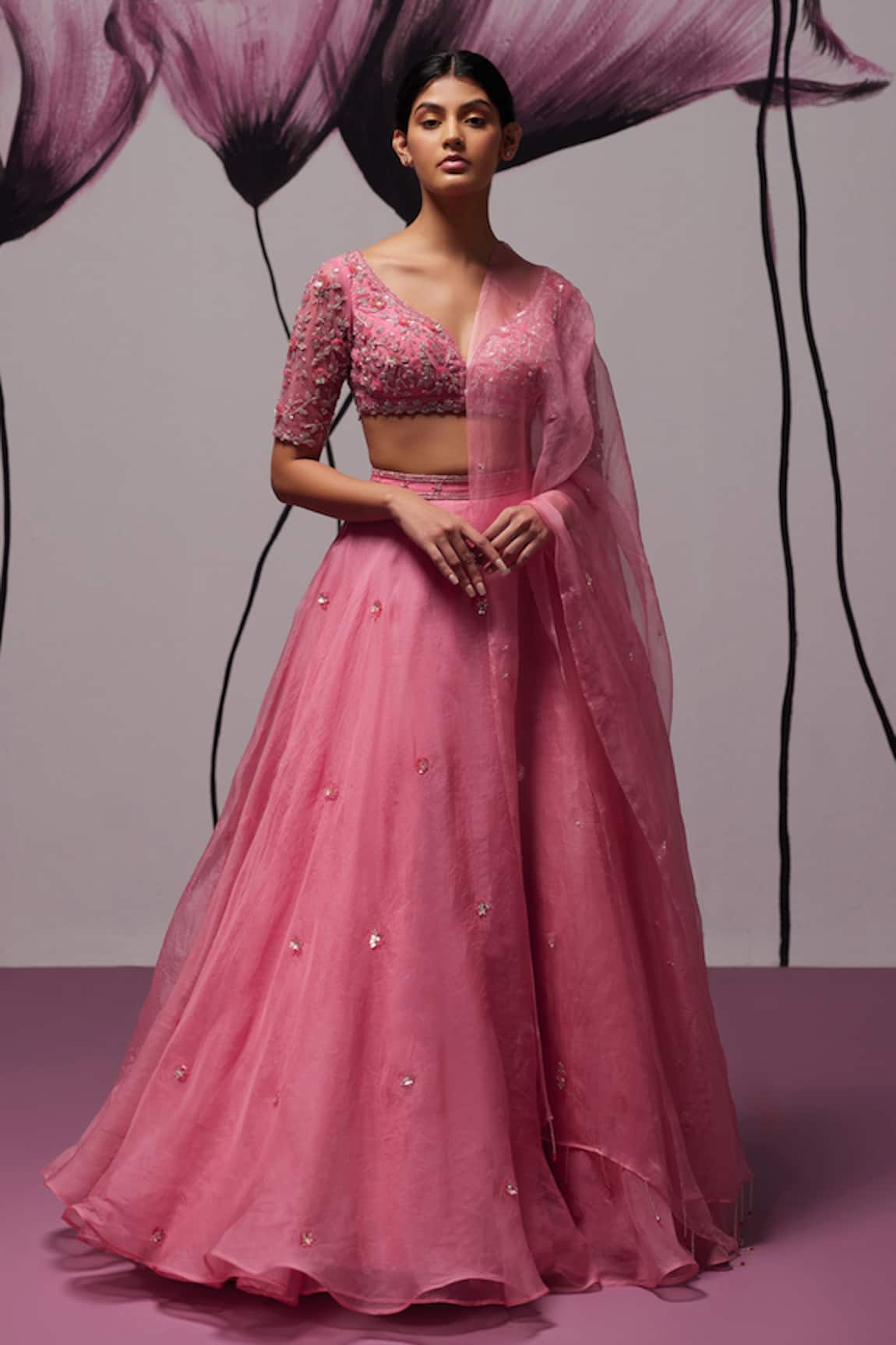 Zoon Floral Butti Embroidered Lehenga Set