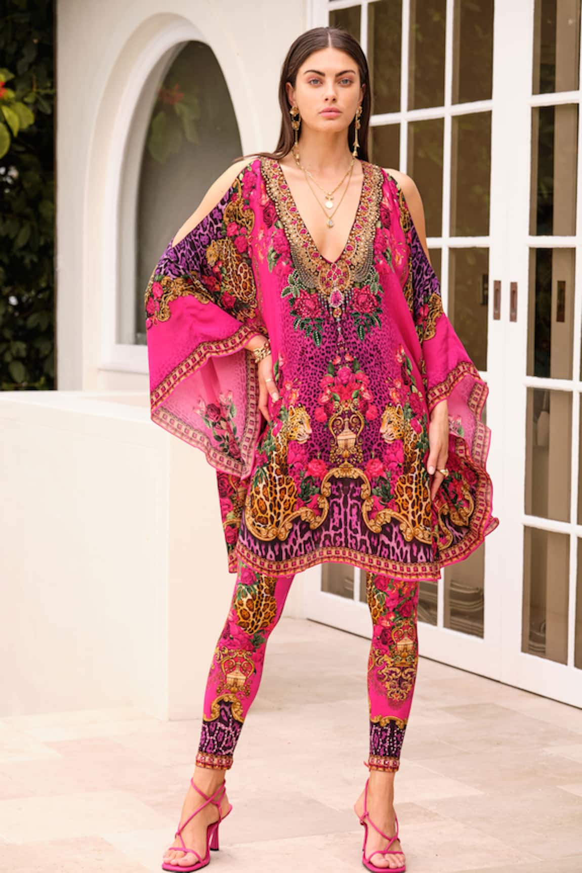 Zariaah Sapphire Printed Kaftan Tunic With Leggings