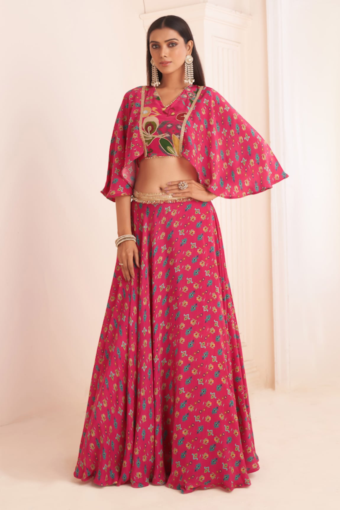 AFFROZ Ikkat Plumeria Print Lehenga Blouse Set