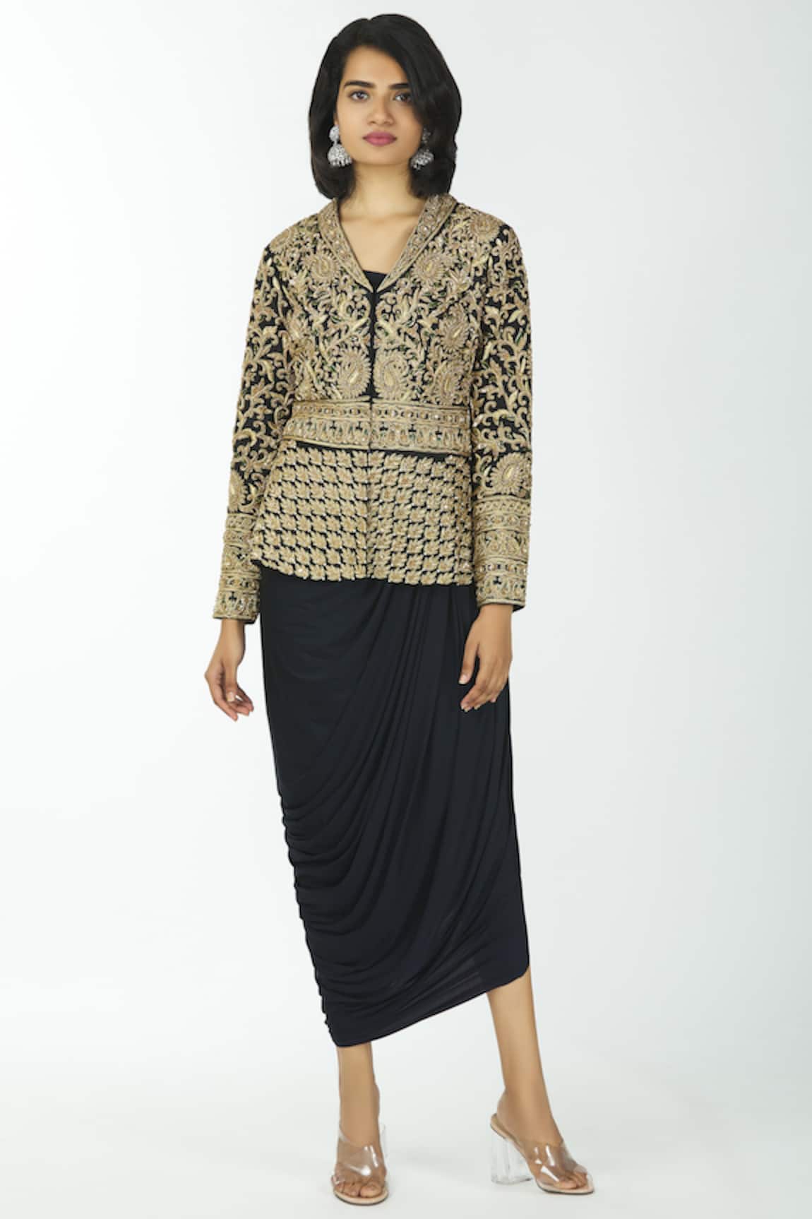 Neha Mehta Couture Silk Jacket with Draped Gown