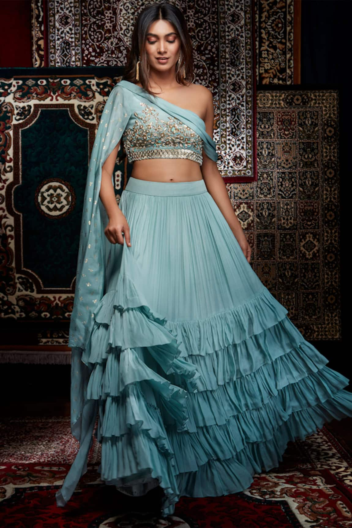 Salian By Anushree Off Shoulder Blouse & Lehenga Set