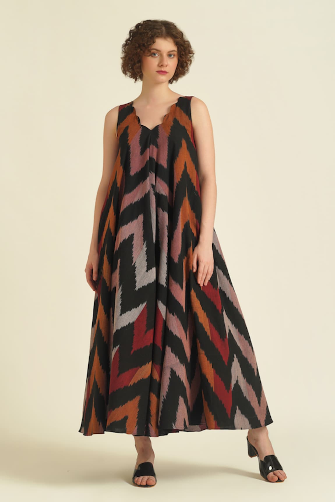 Indigo Dreams Royale XVII Chevron Ikat Pattern Dress