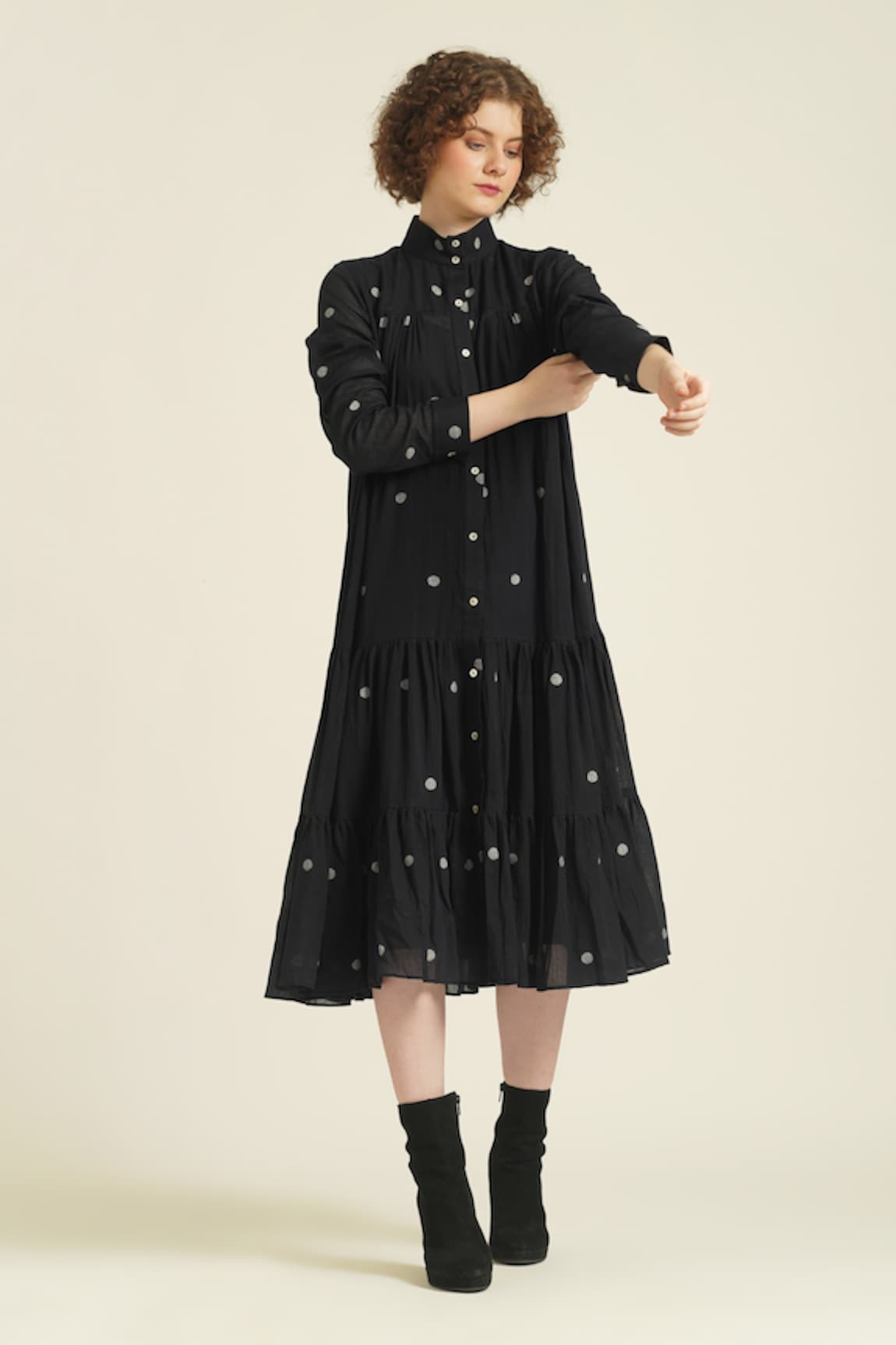 Indigo Dreams Royale IV Handwoven Jamdani Tiered Shirt Dress