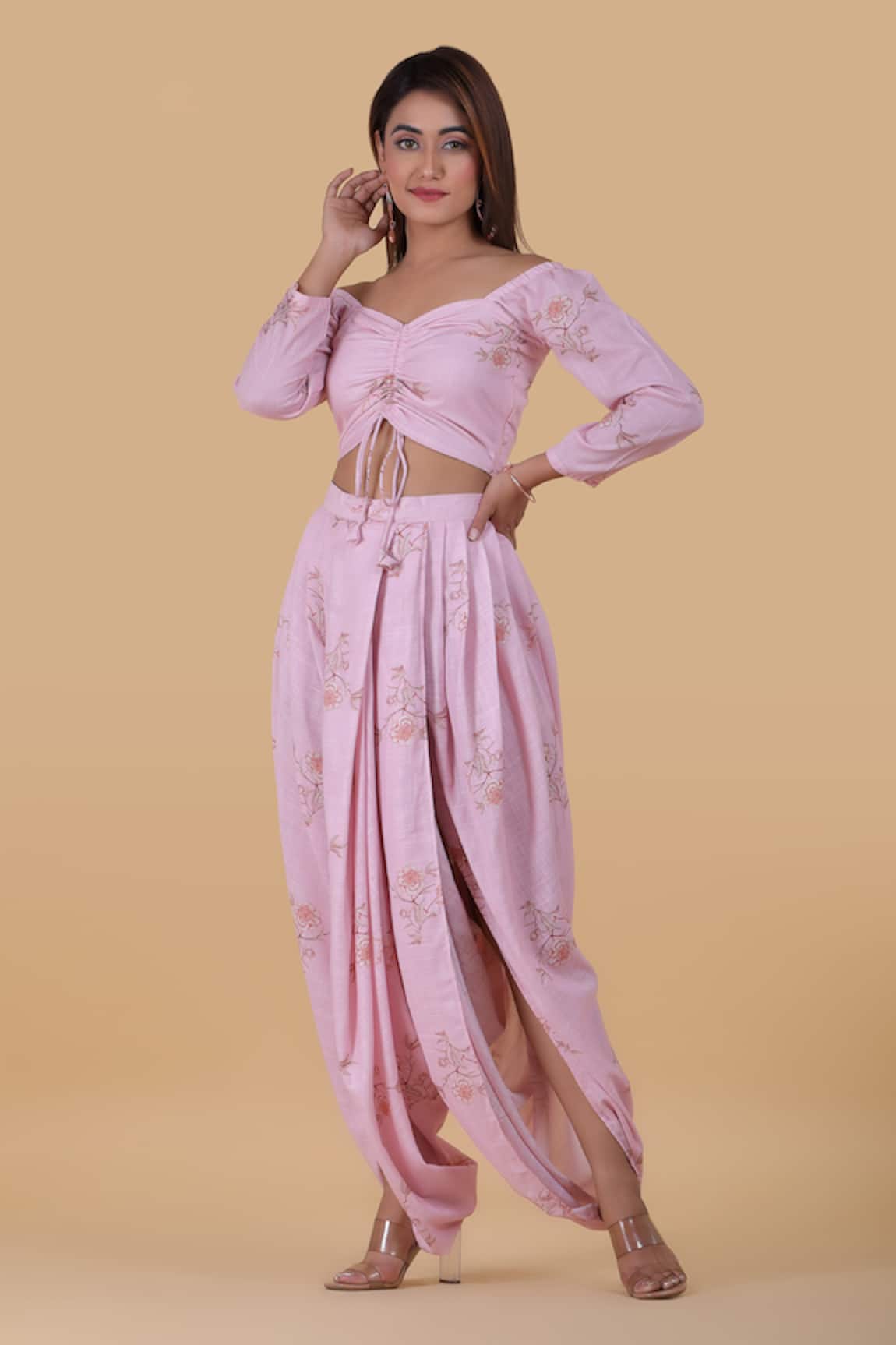 Buy Pink Dupion Art Silk Hand Embroidery Danka Wrap Top And Palazzo Pant  Set For Women by Kacha Tanka Online at Aza Fashions.