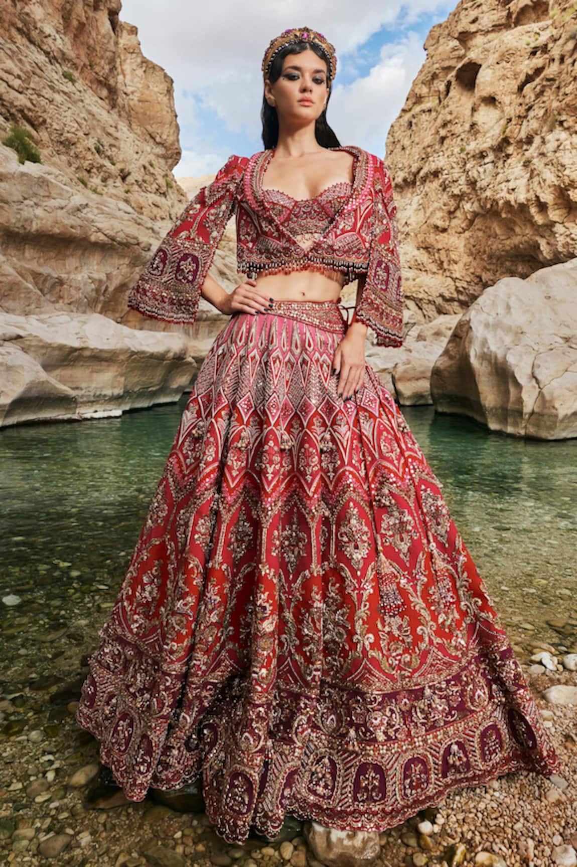 Eeksha Elara French Floral Embroidered Lehenga Power Jacket Set