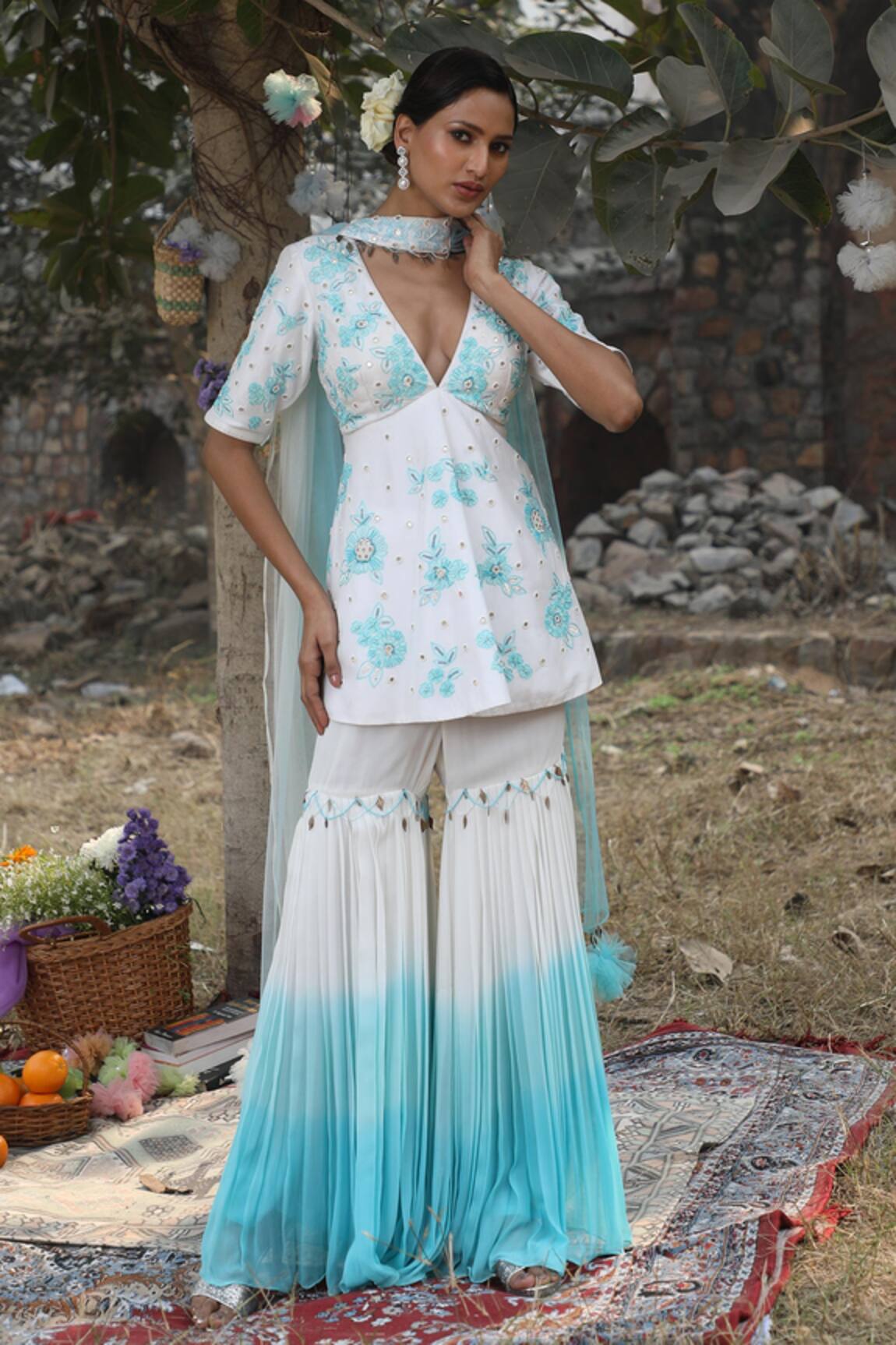 Nitisha Kashyap Official Floral Embroidered Kurta Gharara Set 