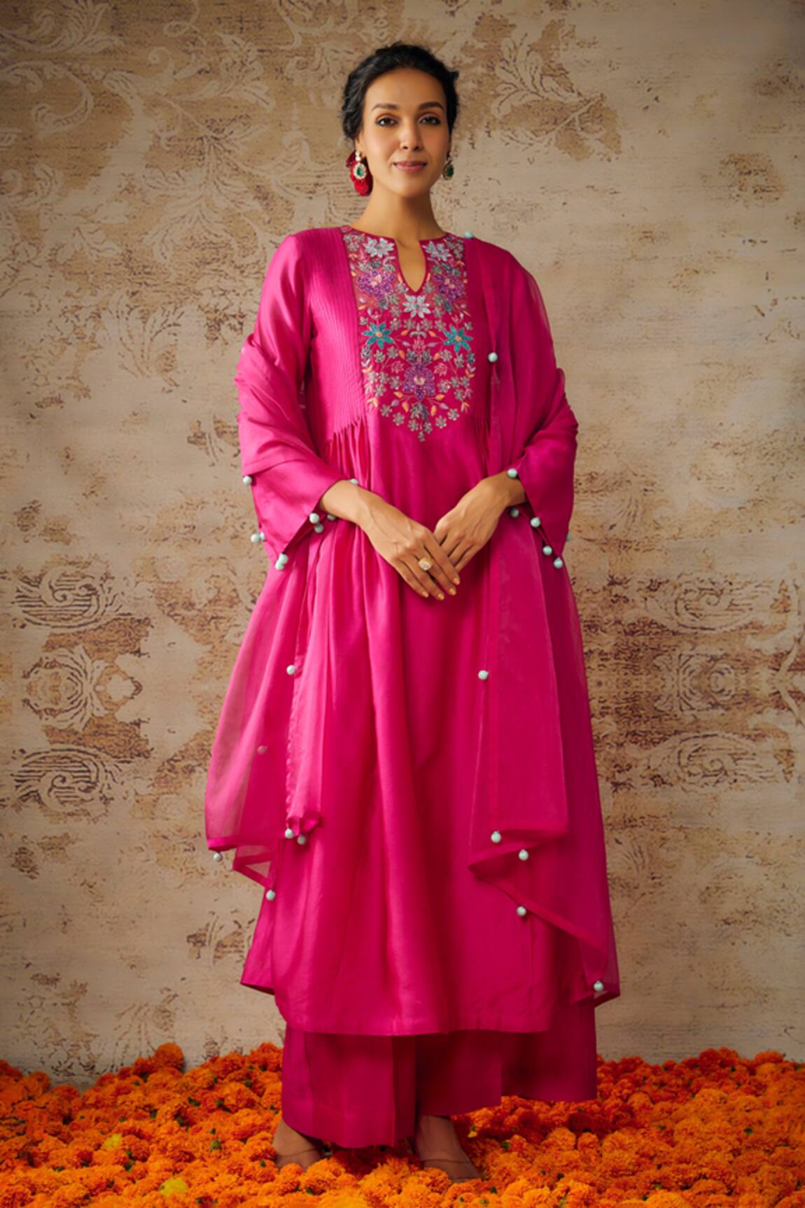 The Aarya Resham Embroidered Anarkali Palazzo Set 