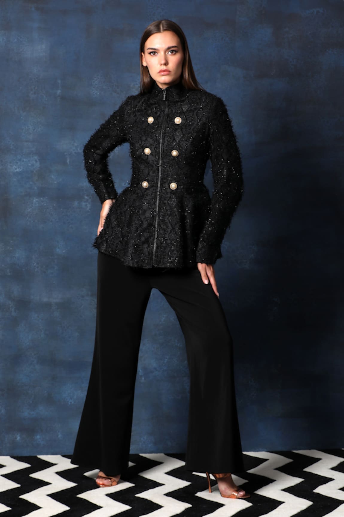 Swatee Singh Embellished Turtle Neck Blazer Top