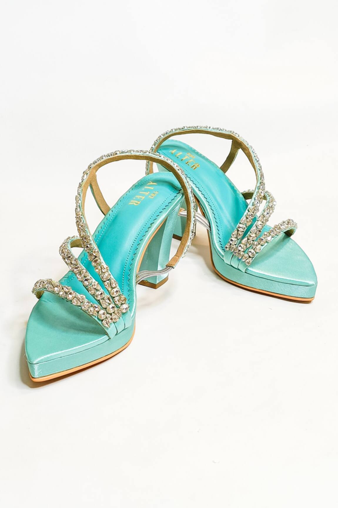The Alter Sea Green Rhinestone Block Heels