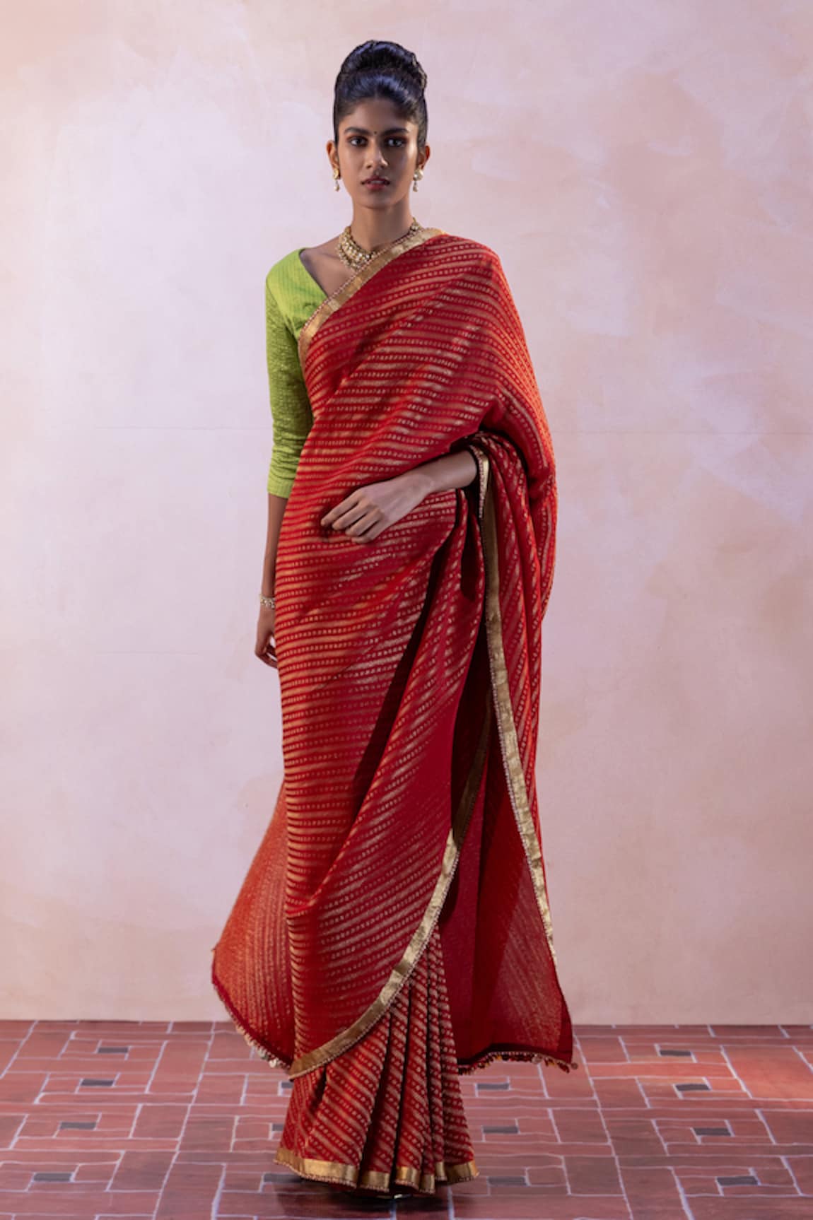 Taisha Stripe Pattern Embroidered Border Saree With Blouse