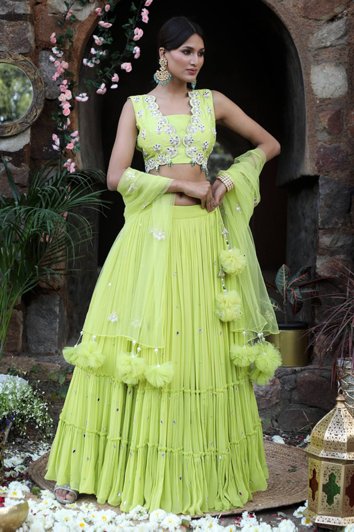 Nitisha Kashyap Official Embroidered Tiered Lehenga Set 