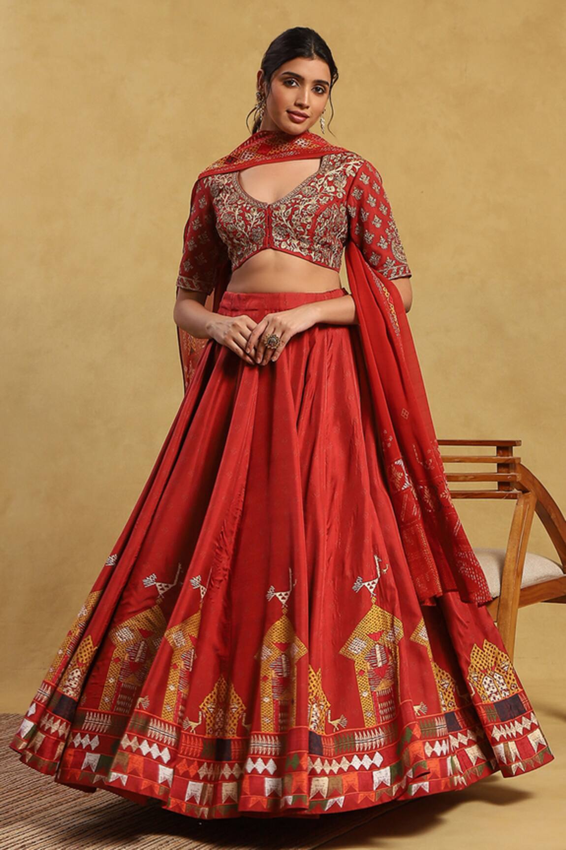 Akriti by Ritika Jahanvi Tribal Hand Painted Lehenga Set