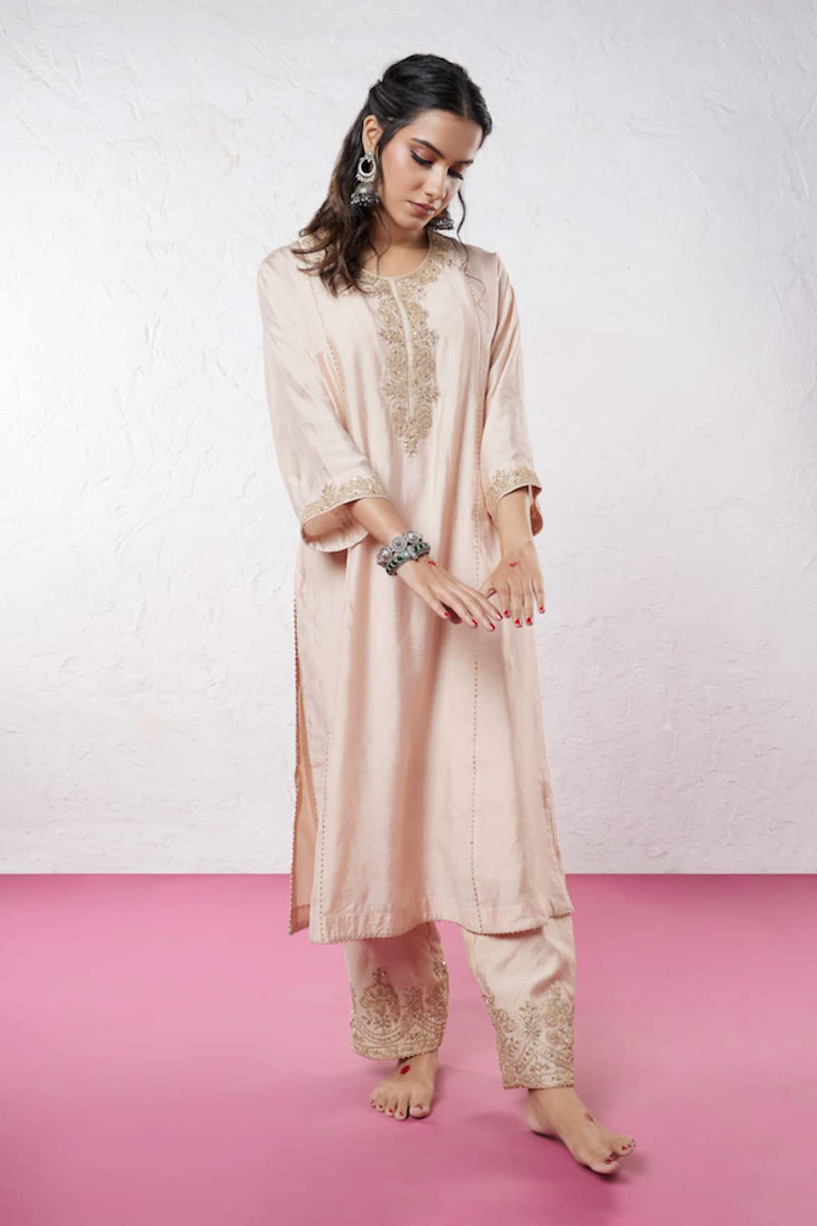 Pants and Pajamas Chanderi Thread Embroidered Kurta 