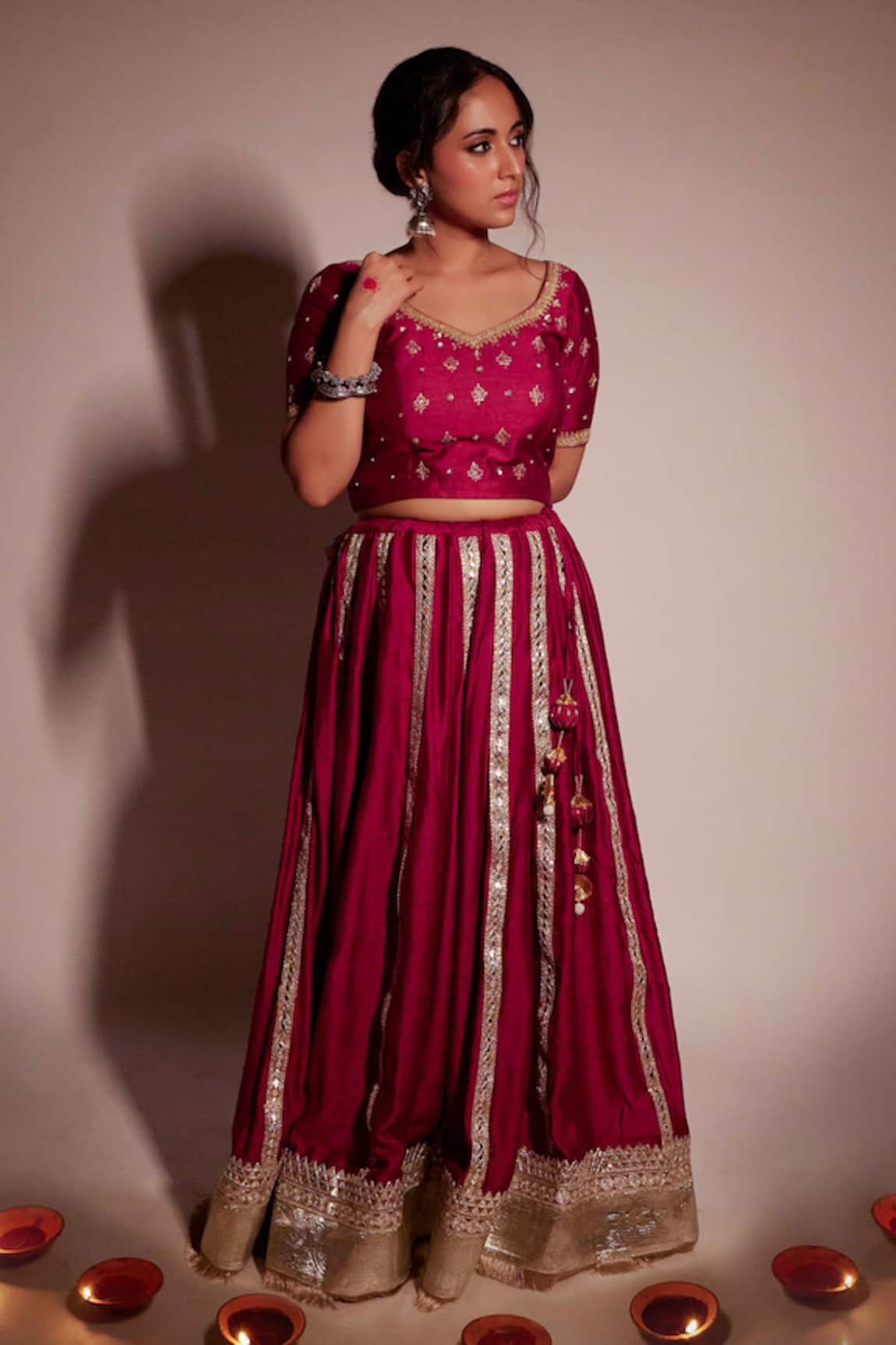 Pants and Pajamas Gota Embroidered Chanderi Lehenga Skirt