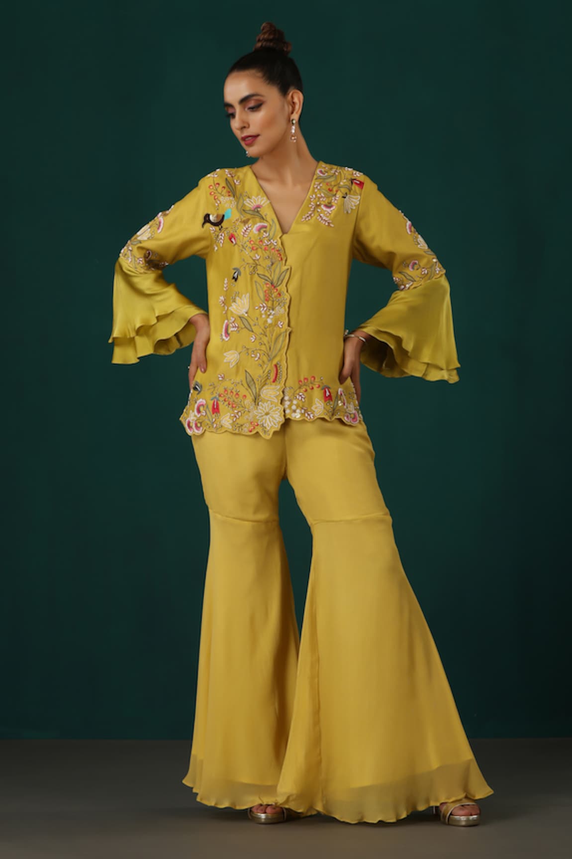 Minaki Floral Embroidered Tunic With Sharara