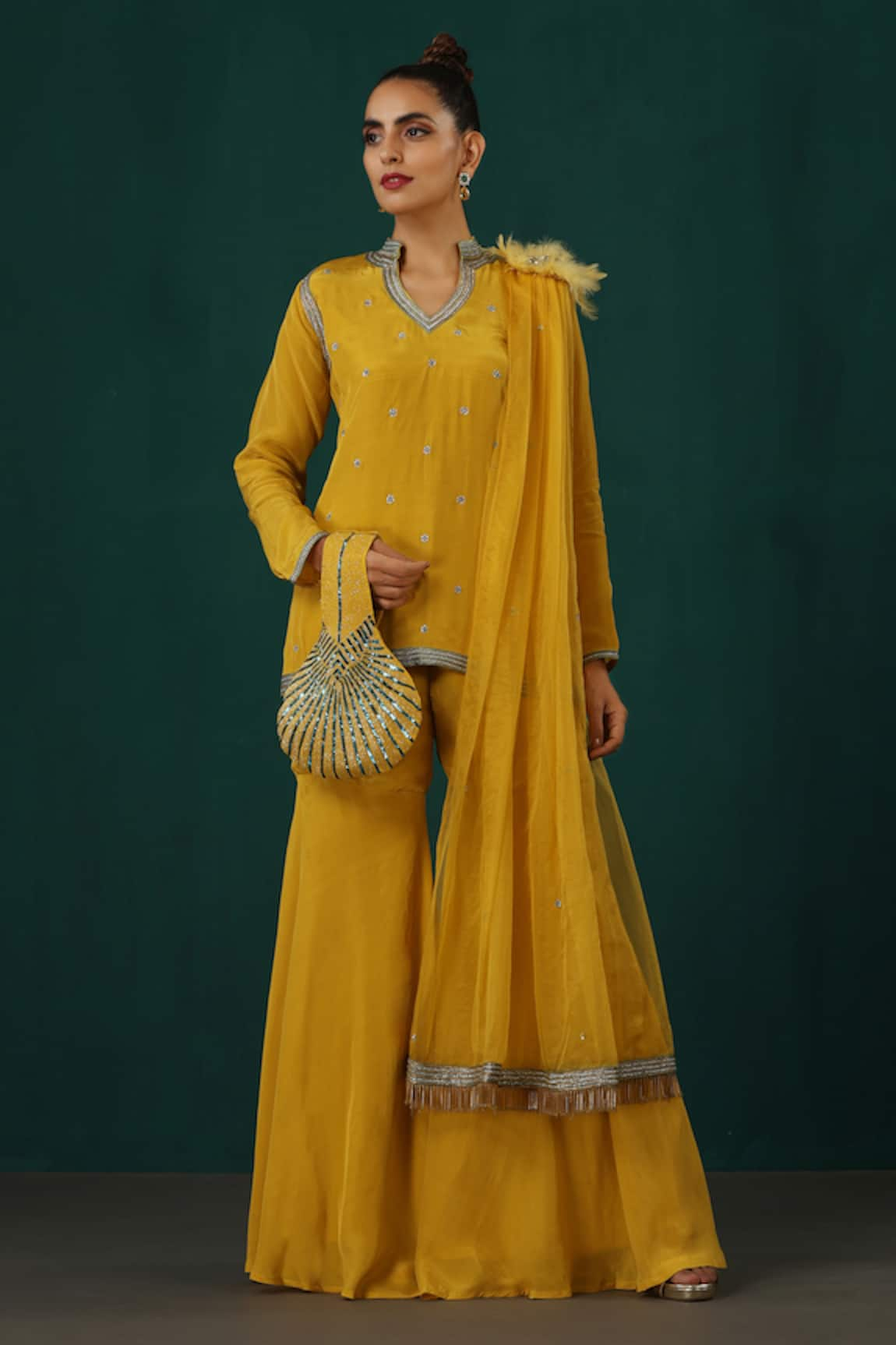 Minaki Hand Embroidered Kurta Sharara Set