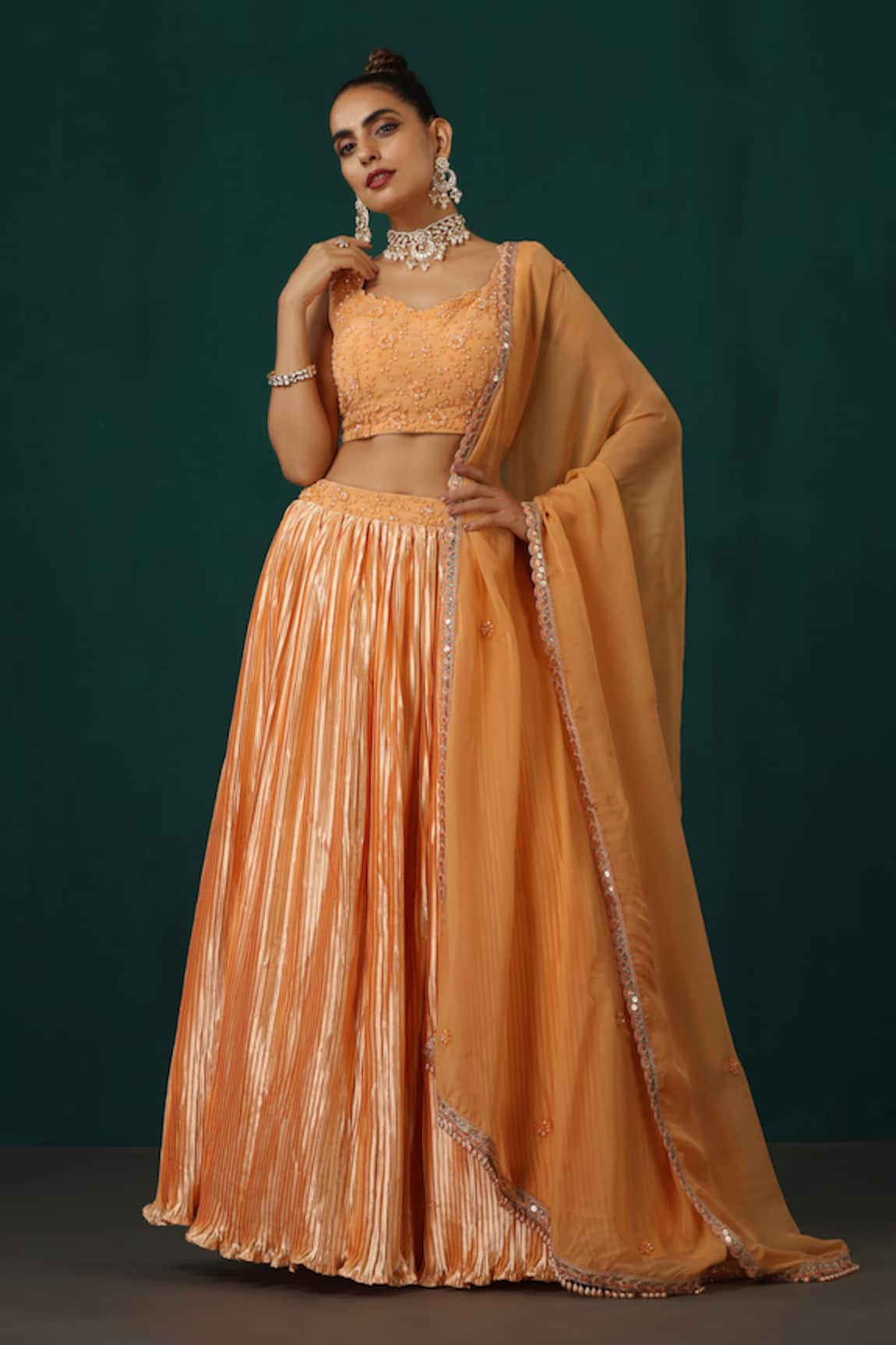 Minaki Pleated Lehenga & Embroidered Blouse Set