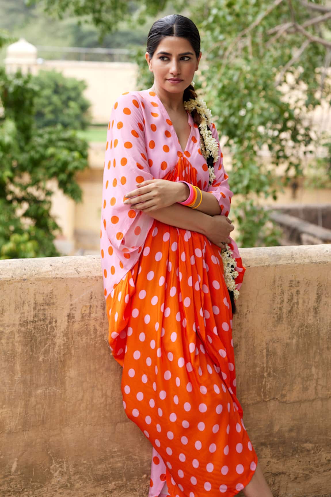 Nimbu Mirchi Polka Dot Print Bull Brooch Kaftan 