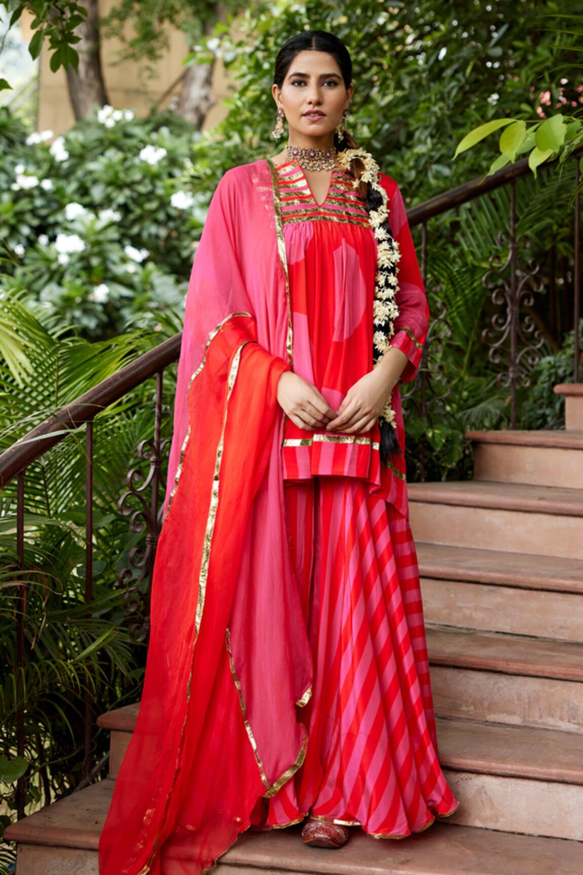 Nimbu Mirchi Lace Embroidered Peplum Kurta Sharara Set 