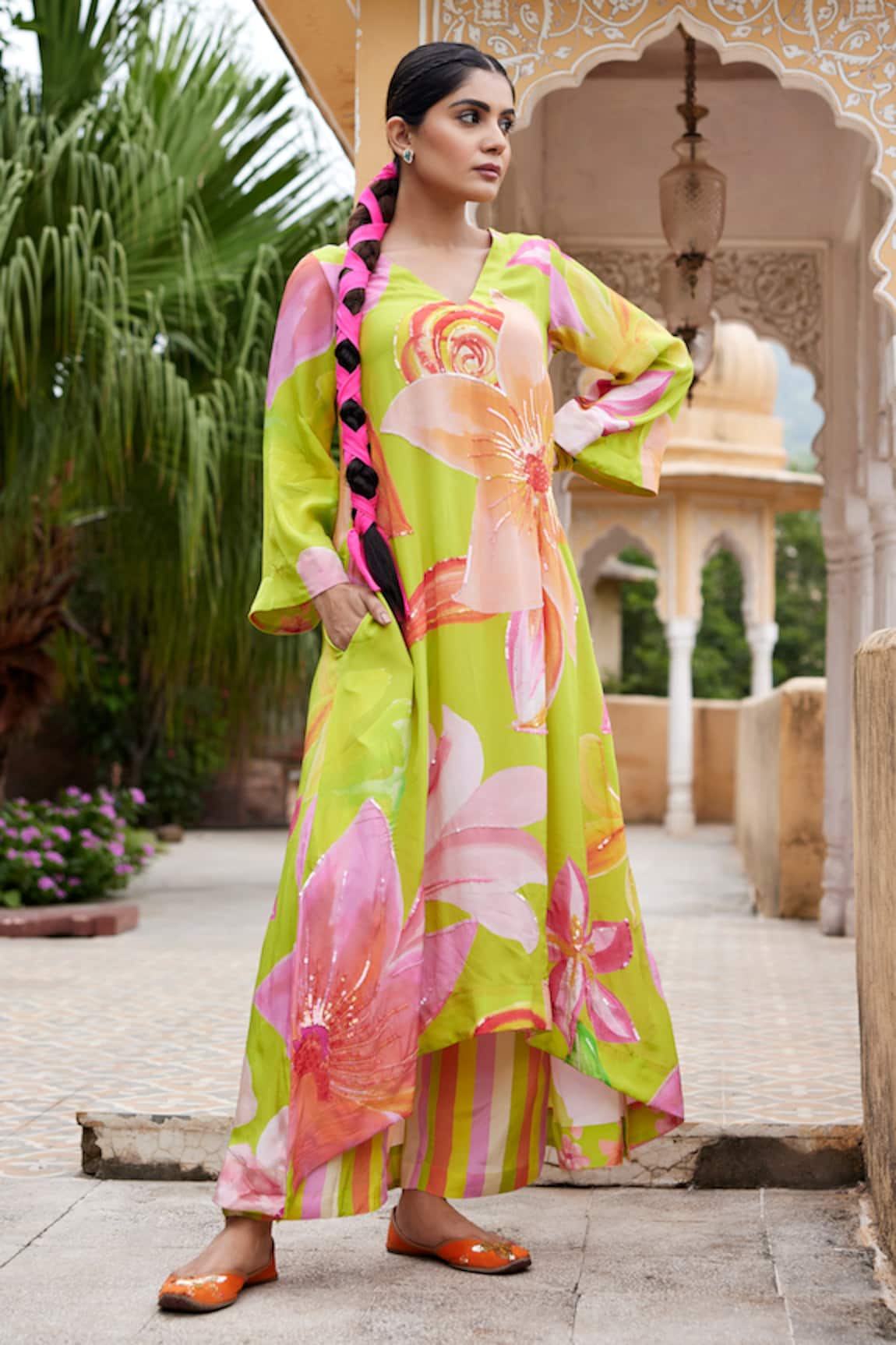 Nimbu Mirchi Floral Print Asymmetric Kurta & Pant Set 
