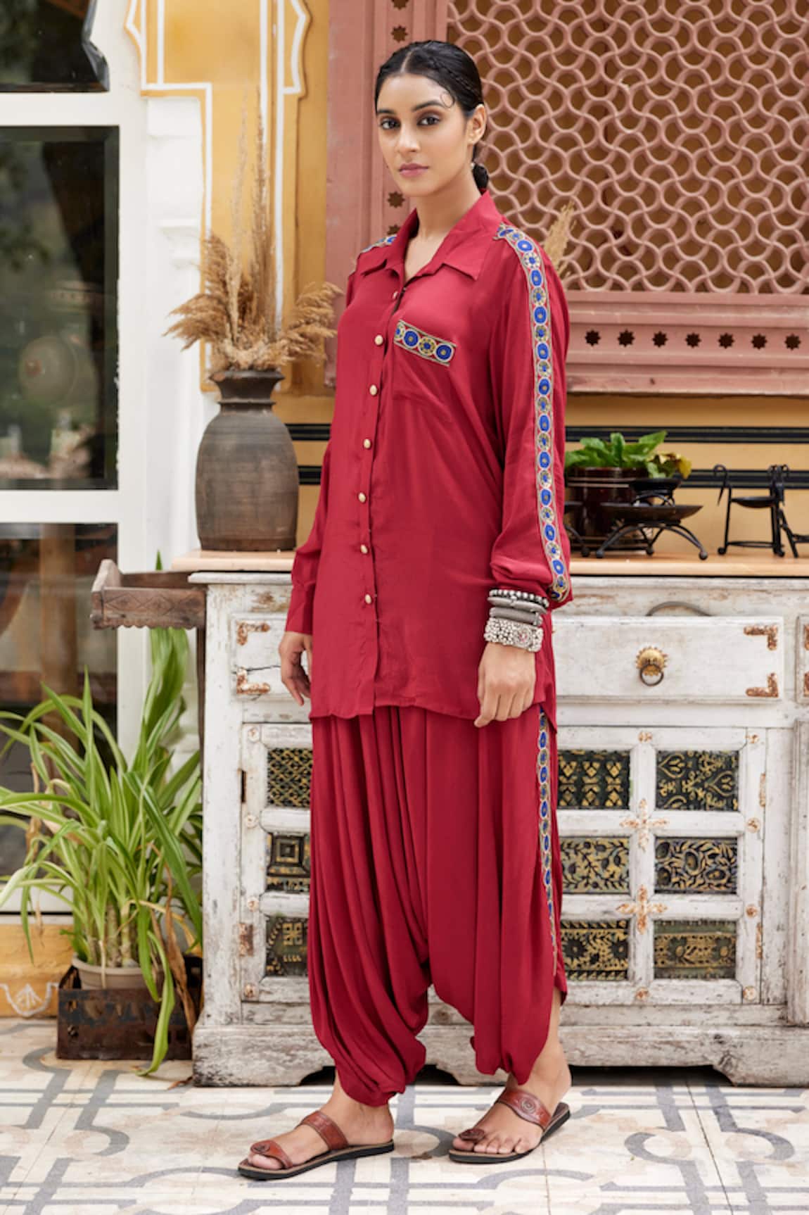 Nimbu Mirchi Embroidered Shirt Kurta & Harrem Pant Set 