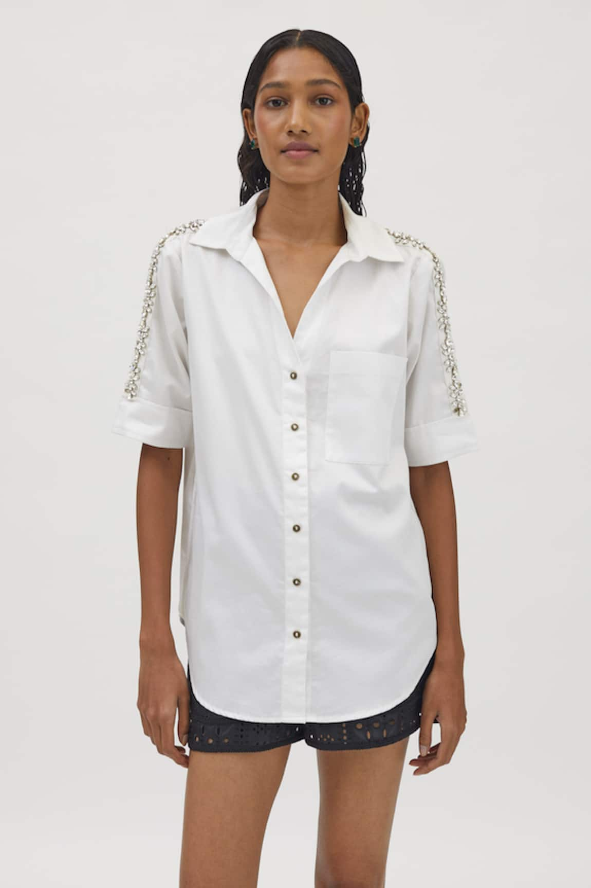 PALLAVI SWADI Monochrome Swarovski Ribbon Embellished Shirt