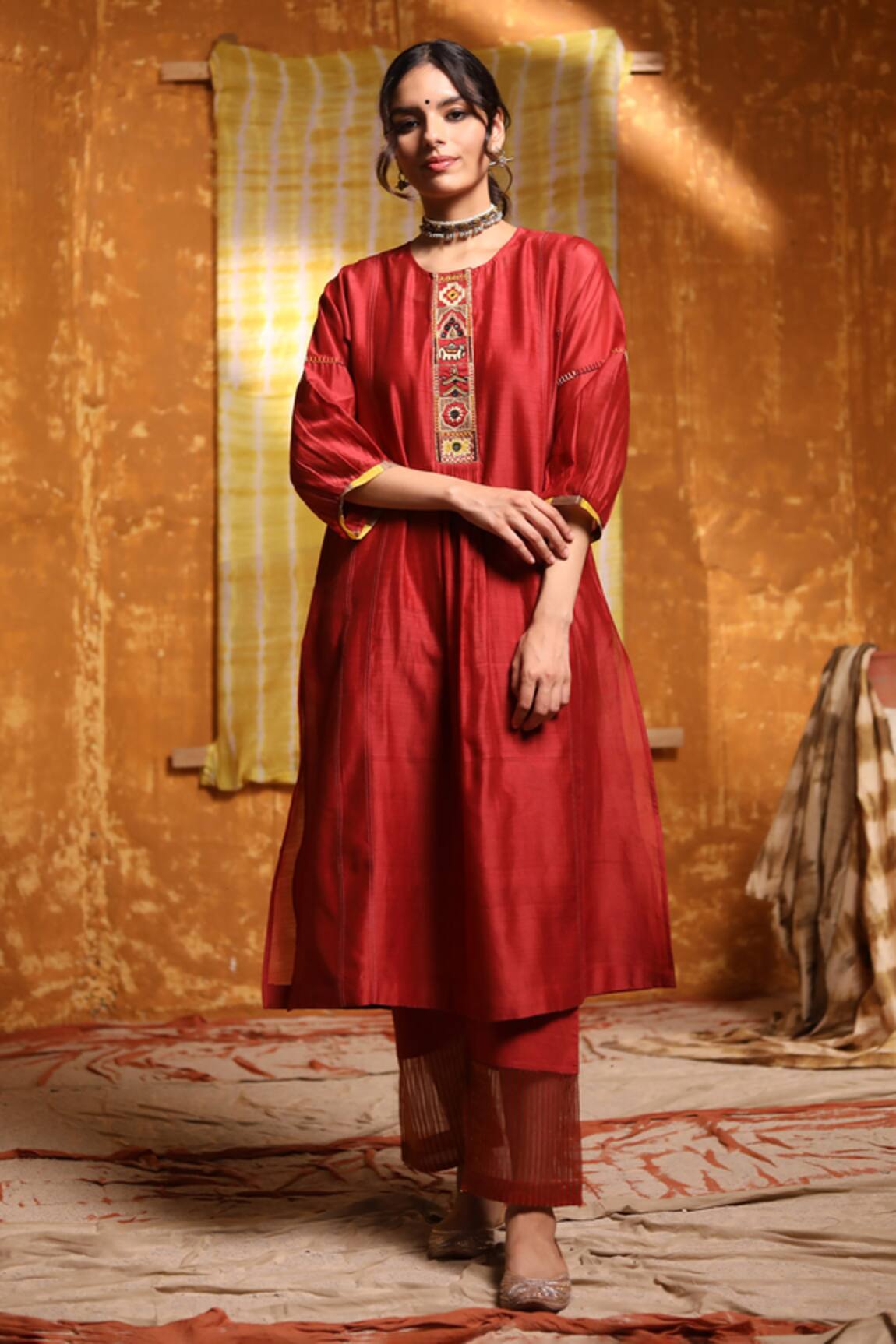 Shivani Bhargava Tribal Embroidered Placket Kurta 