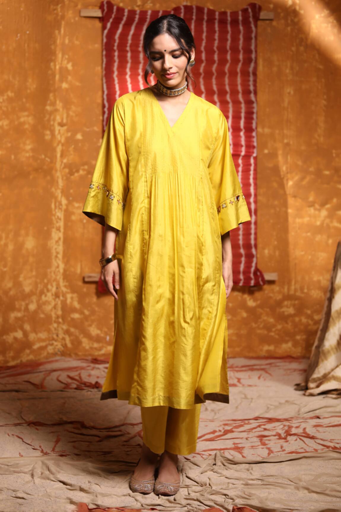 Shivani Bhargava Handloom Silk Pintucked Choga Kurta 