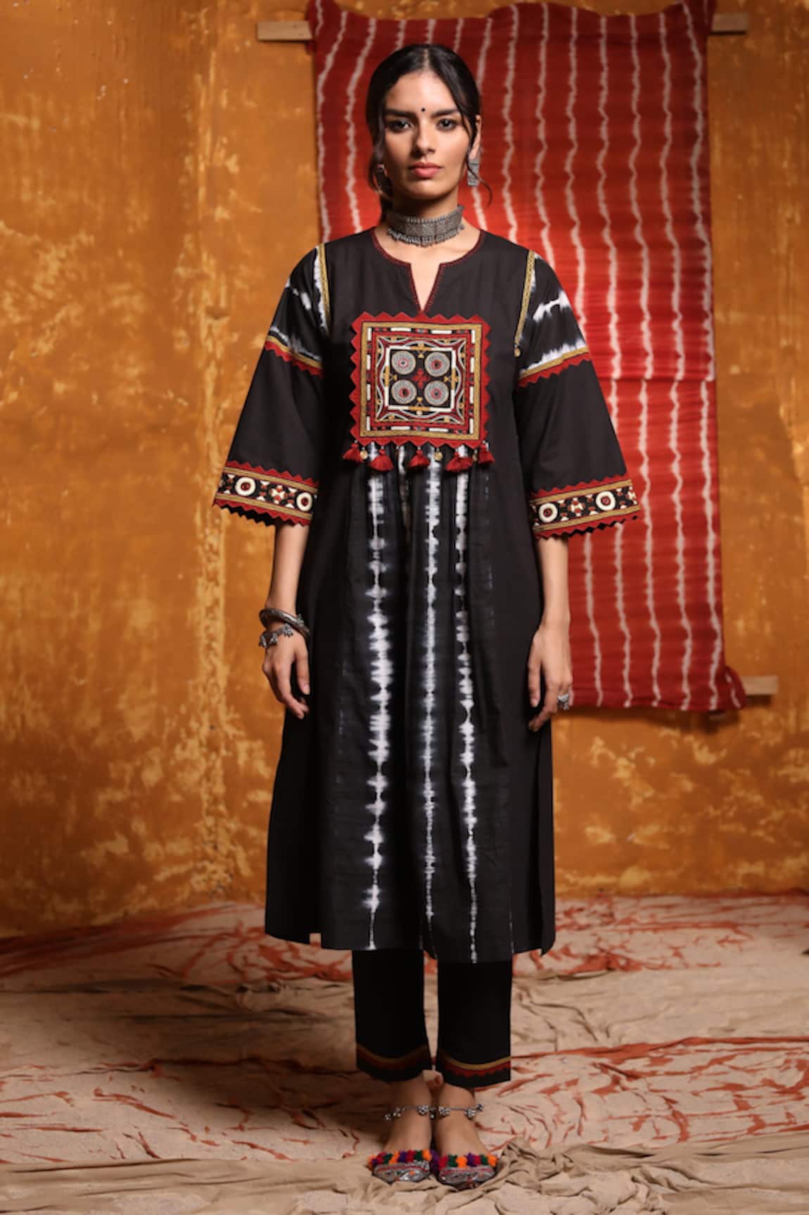 Shivani Bhargava Cotton Tie Dye Patchwork Embroidered Kurta 