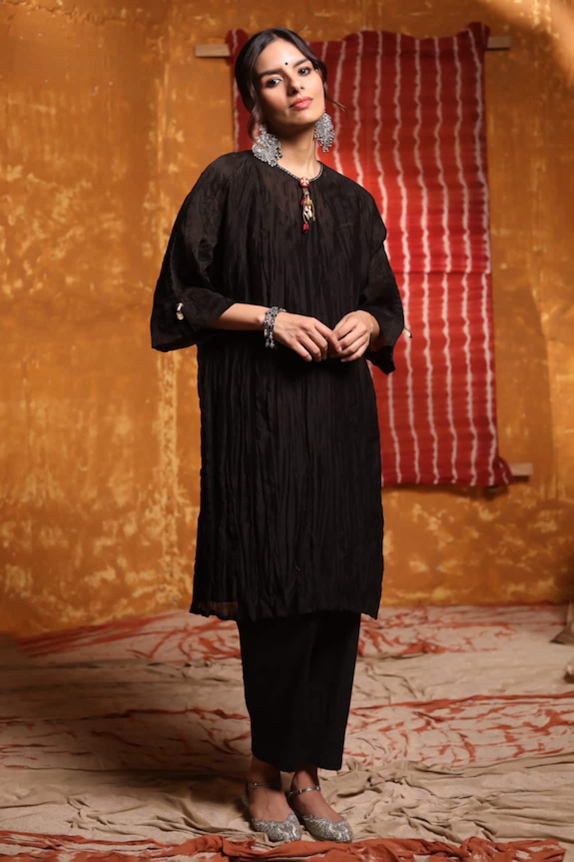 Shivani Bhargava Handloom Chanderi Crinkled Kimono Kurta