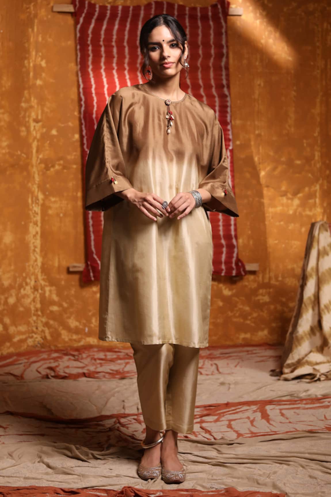 Shivani Bhargava Handloom Silk Ombre Kimono Kurta & Pant Set
