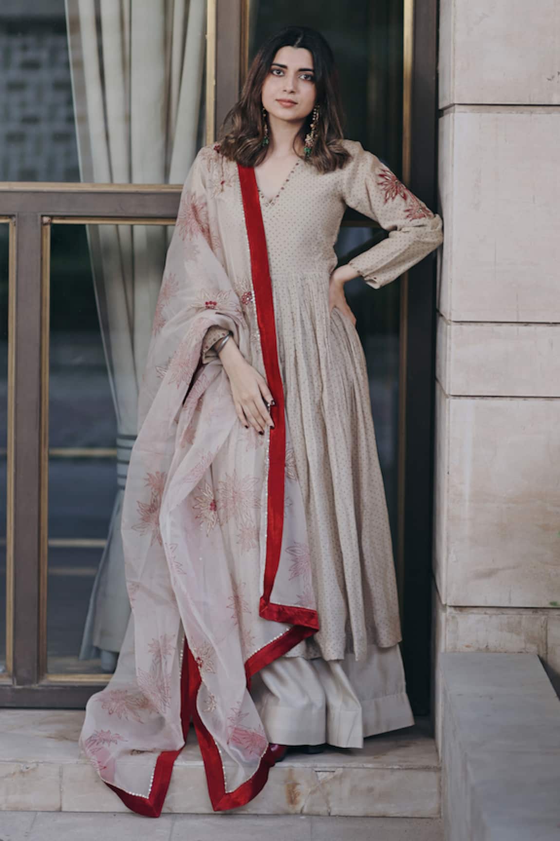 Rekha Agra Polka Dot Print Anarkali Set