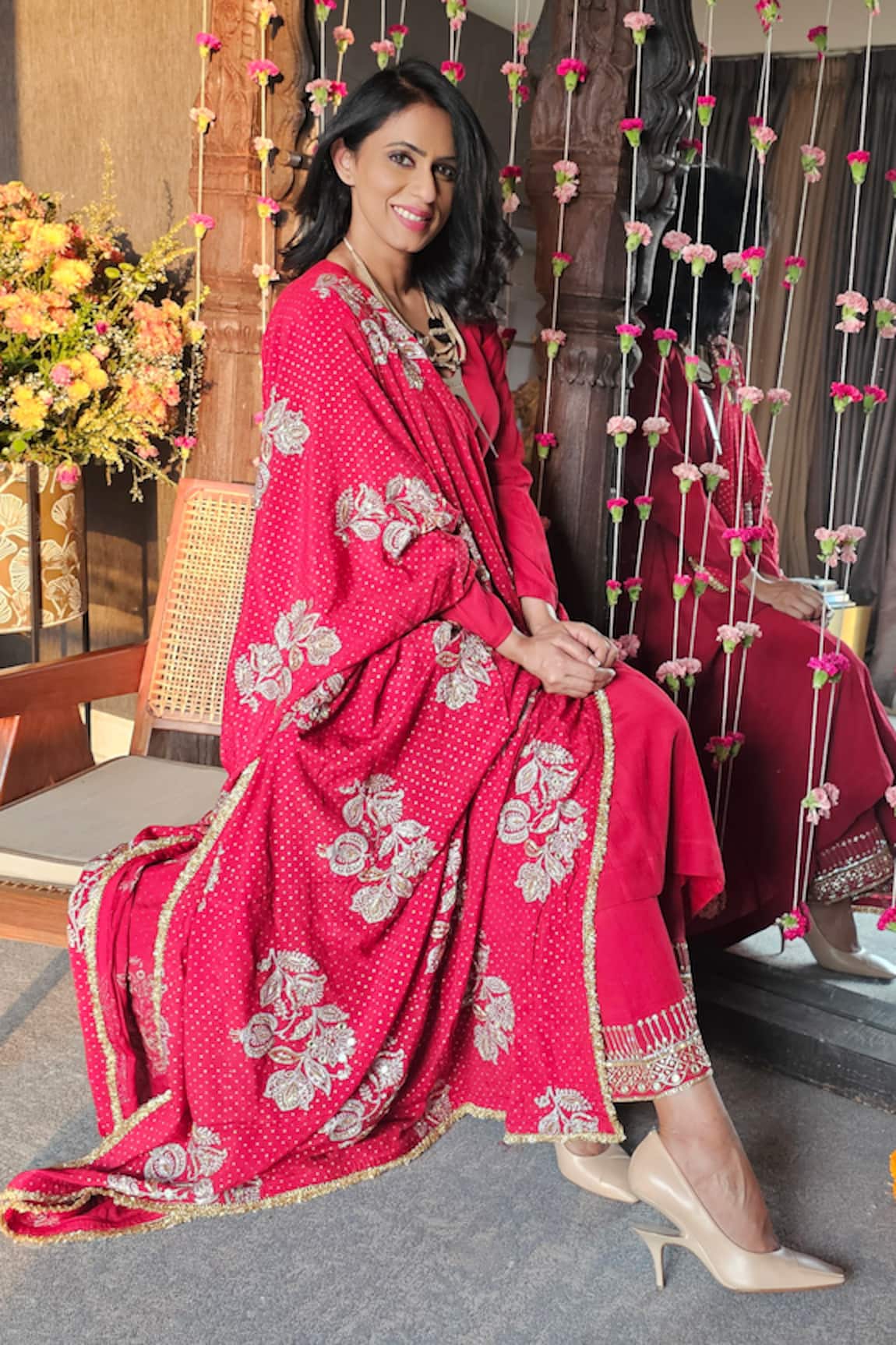 Rekha Agra Anarkali Set With Hand Block Print Dupatta 